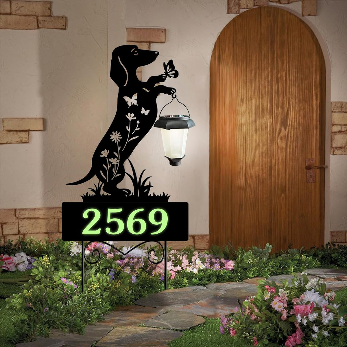 Solar Address Signs for Houses,Metal Cat House Number Outside Yard Stakes