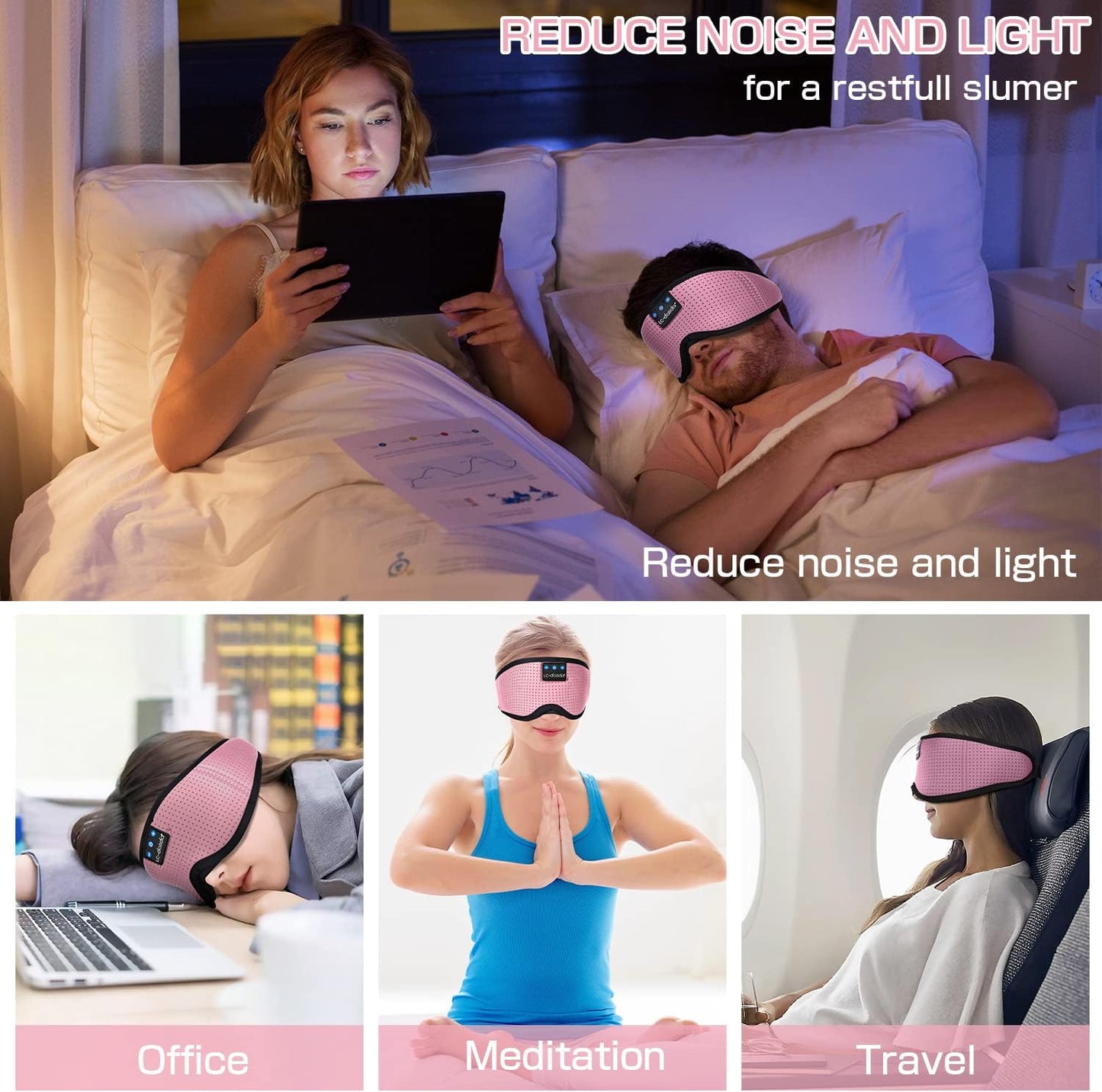 Sleep Mask with Bluetooth Headphones,LC-dolida Sleep Headphones Bluetooth Sleep Mask 3D Sleeping Headphones for Side Sleepers Best Gift and Travel Essential (Classical Pink)
