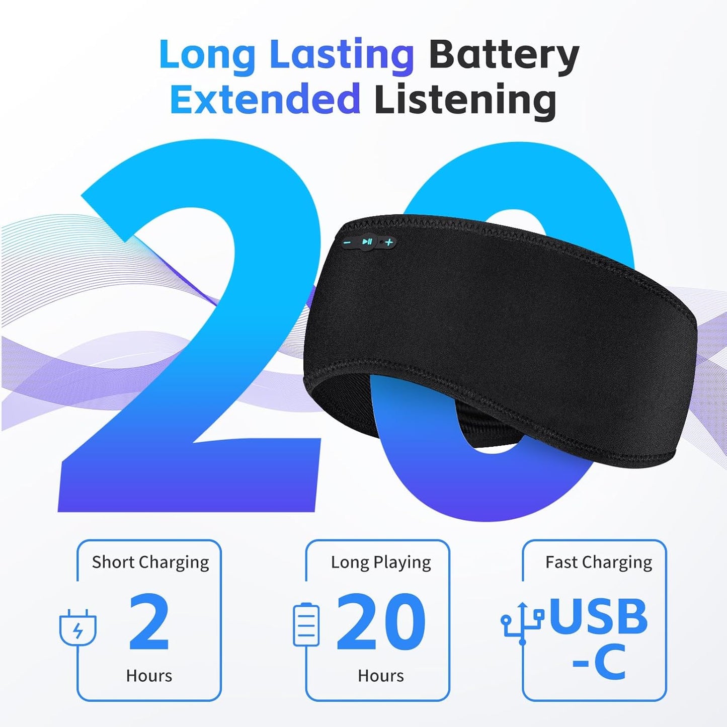 Sleep Headphones Bluetooth 6.0 Headband, 20Hr Headband Headphones with HD Stereo Speakers, Sports Wireless Earphones for Side Sleepers Workout Yoga Travel Meditation, Gifts for Women Men,Black