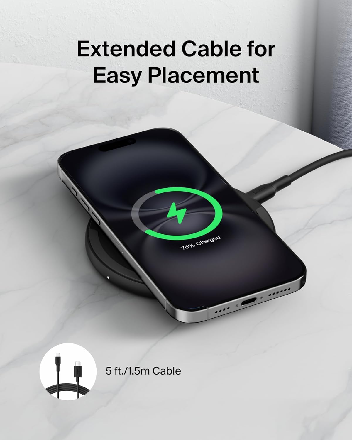 Belkin Wireless Charging Pad 15W - Qi Charger, Charging Station for Apple iPhone 17, iPhone 16/15/14 Series, AirPods, Samsung Galaxy S25, Galaxy S24, Pixel 10 - Power Supply and Cable Included - Black