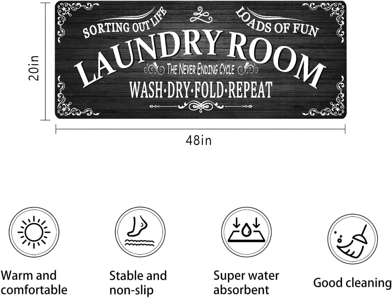Non Slip Laundry Room Rug - Farmhouse Kitchen Floor Mat -Laundry Room Rug- Runner Decor -Washable Floor Carpet for Washroom Mudroom Kitchen Bathroom Hallway-20 x48