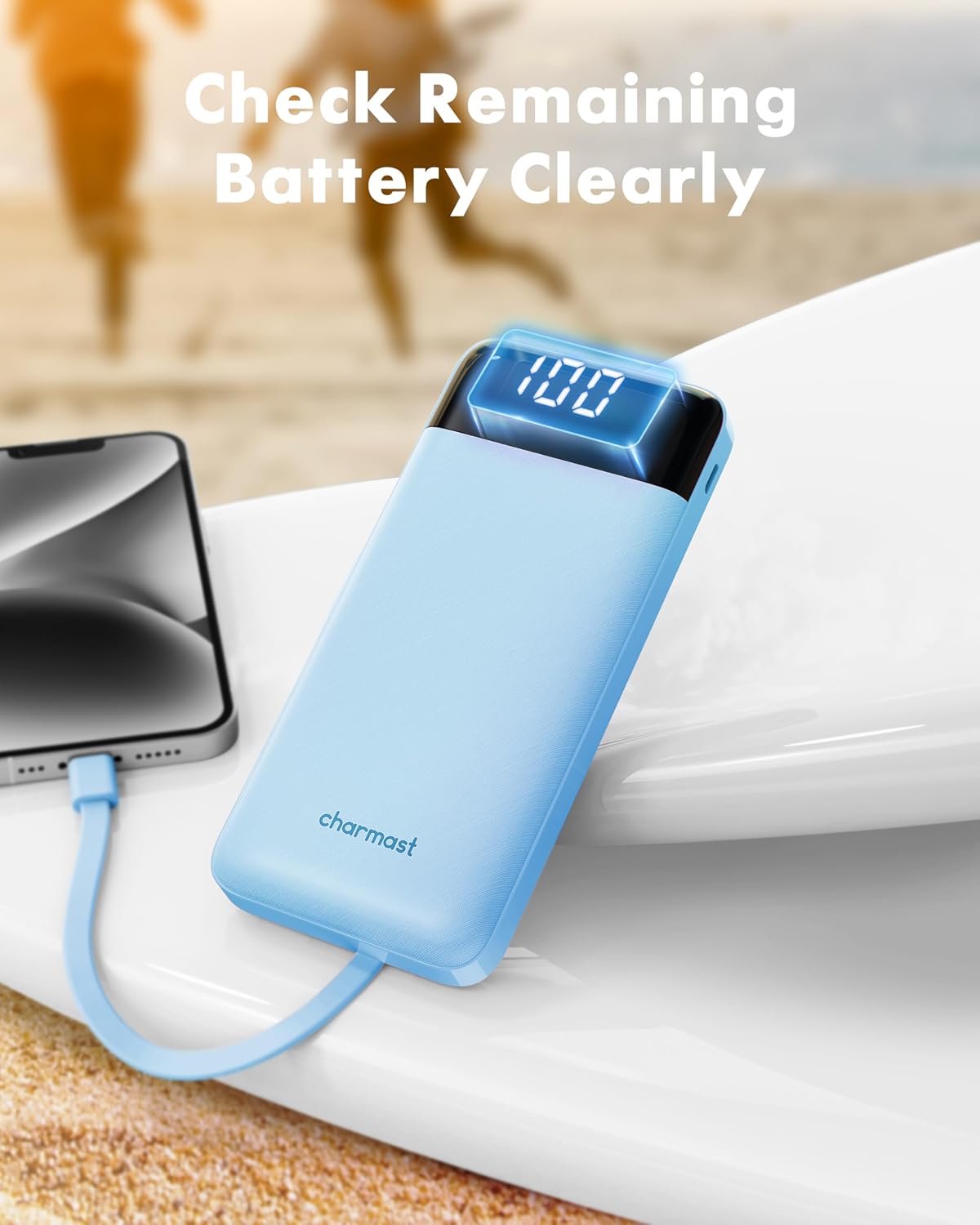 charmast Portable Charger with Reinforced Built-in 4 Cables,10000mAh Power Bank Travel Essentials 6 Outputs 3 Inputs 3A Fast Charging Compatible with iPhone iPad Samsung Google Pixel LG Moto