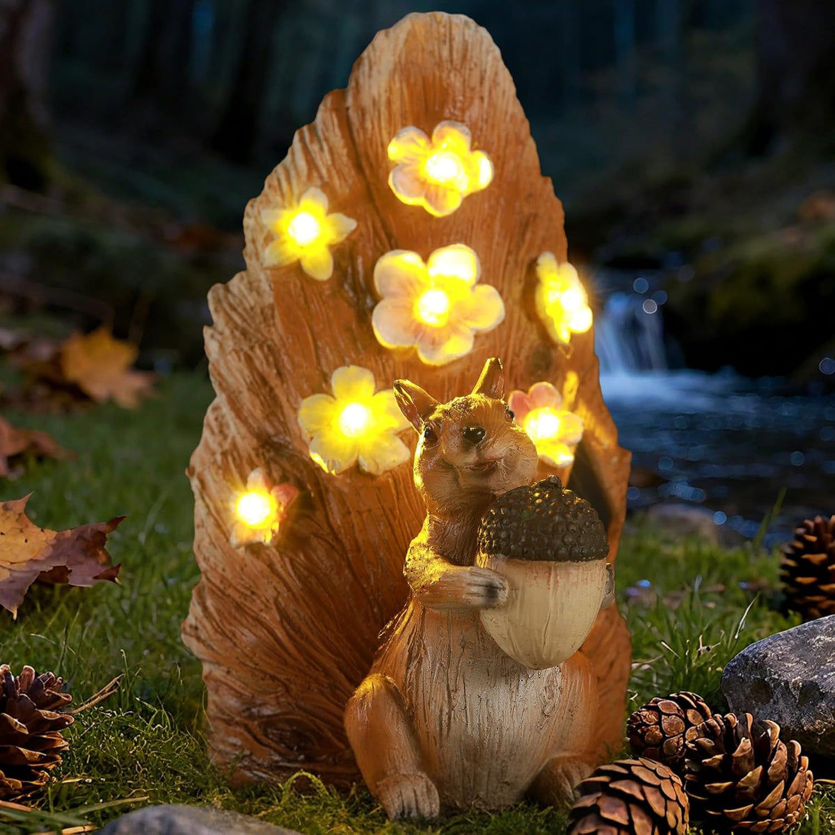 Solar Squirrel Statue Ourdoor Decor, Squirrel Figurines with Flower LED Light Decorations for Garden Woodland Patio Yard Porch, Mother's Day Housewarming Gifts for Women Mom Grandma