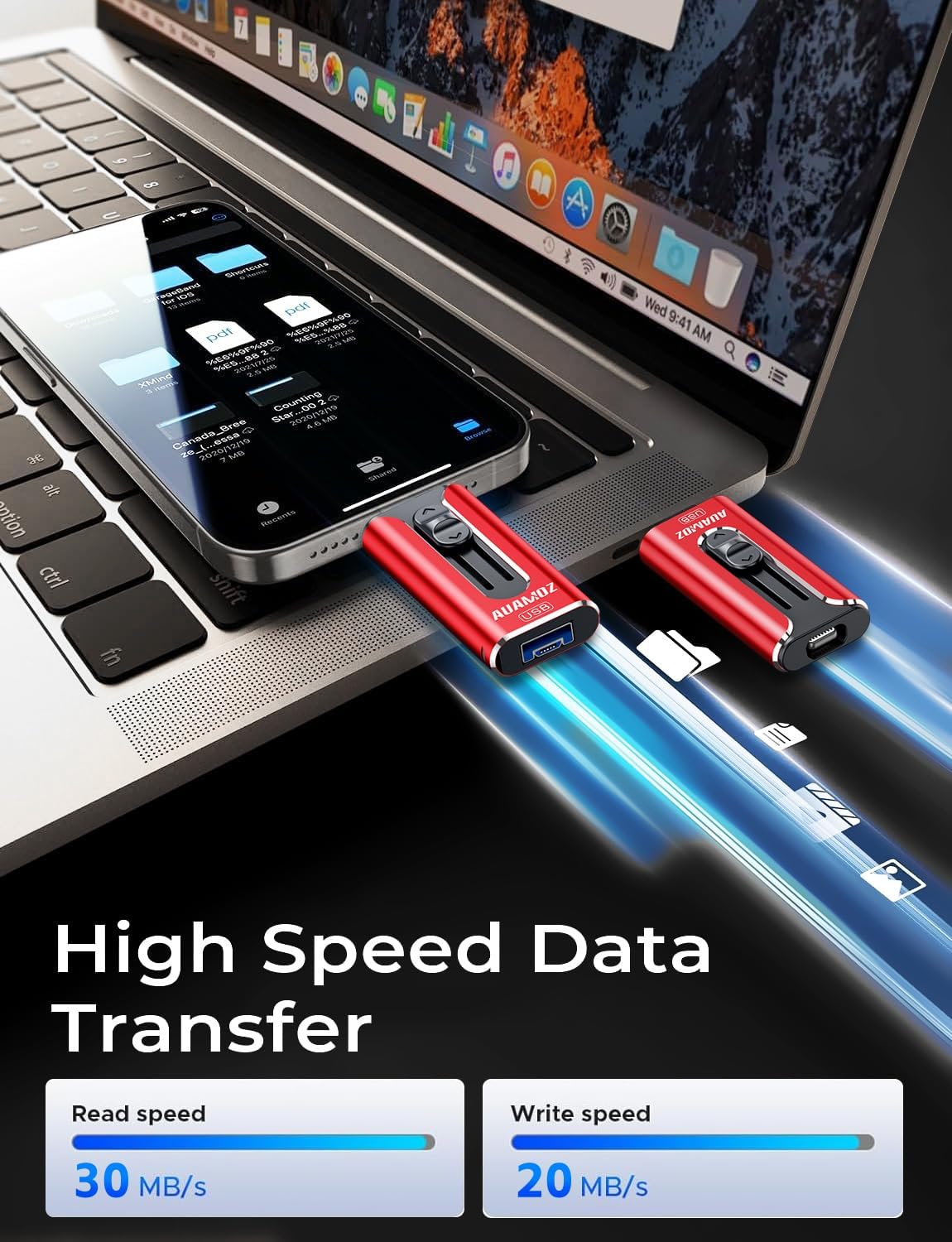 256GB Flash Drive for iPhone Photo Stick USB Memory Stick, Portable Thumb Drive for Photo Video Storage and Transfer, Compatible with iPhone, iPad, Android, PC (Red)