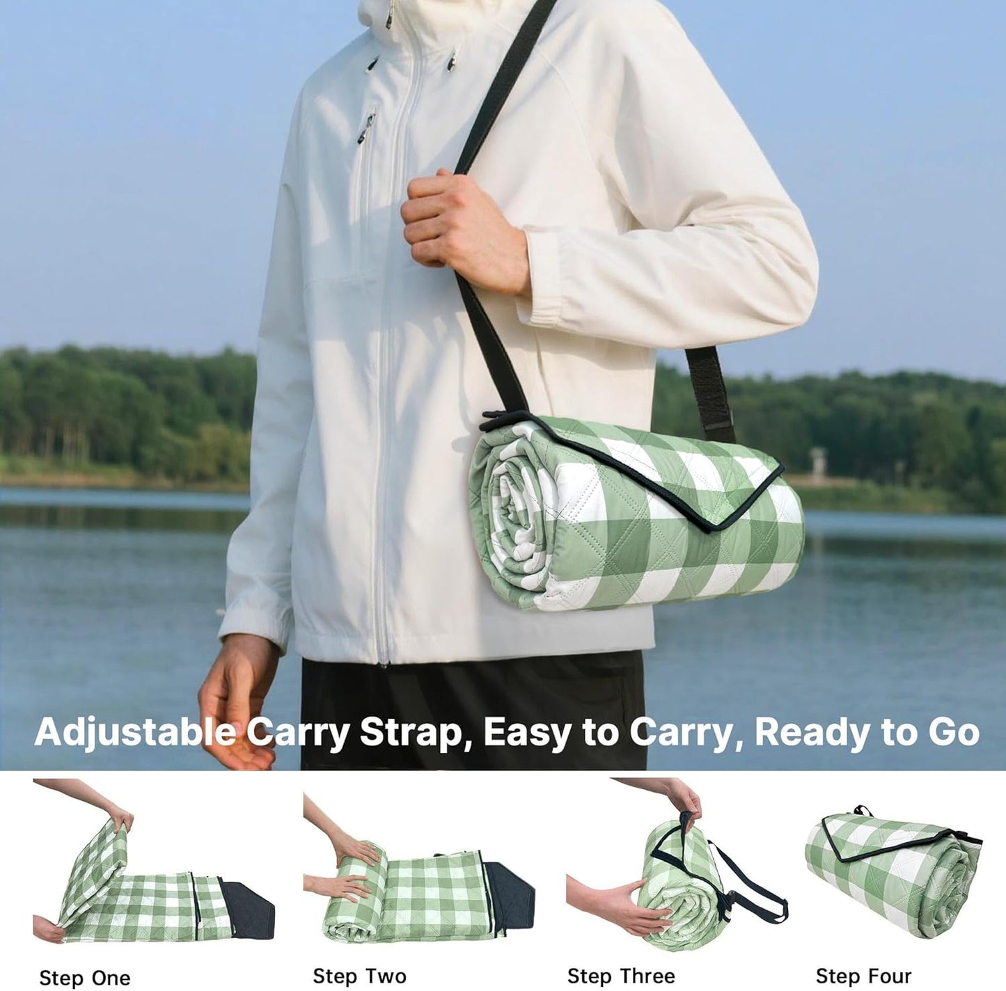TigeJoy Extra Large Picnic Blanket Waterproof Foldable 80''x80'', Outdoor Picnic Mat Beach Blanket Sandproof for Park, Grass, Travel, Hiking, Camping Essentials, Gingham Picnic Blanket