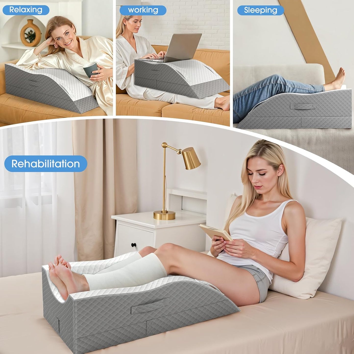 TranquilRelax Elevation Pillows for Leg After Surgery, Memory Foam Adjustable Wedge Pillow for Injury or Rest, Ankle Pillow for Sleeping Blood Circulation, Grey/Single Leg