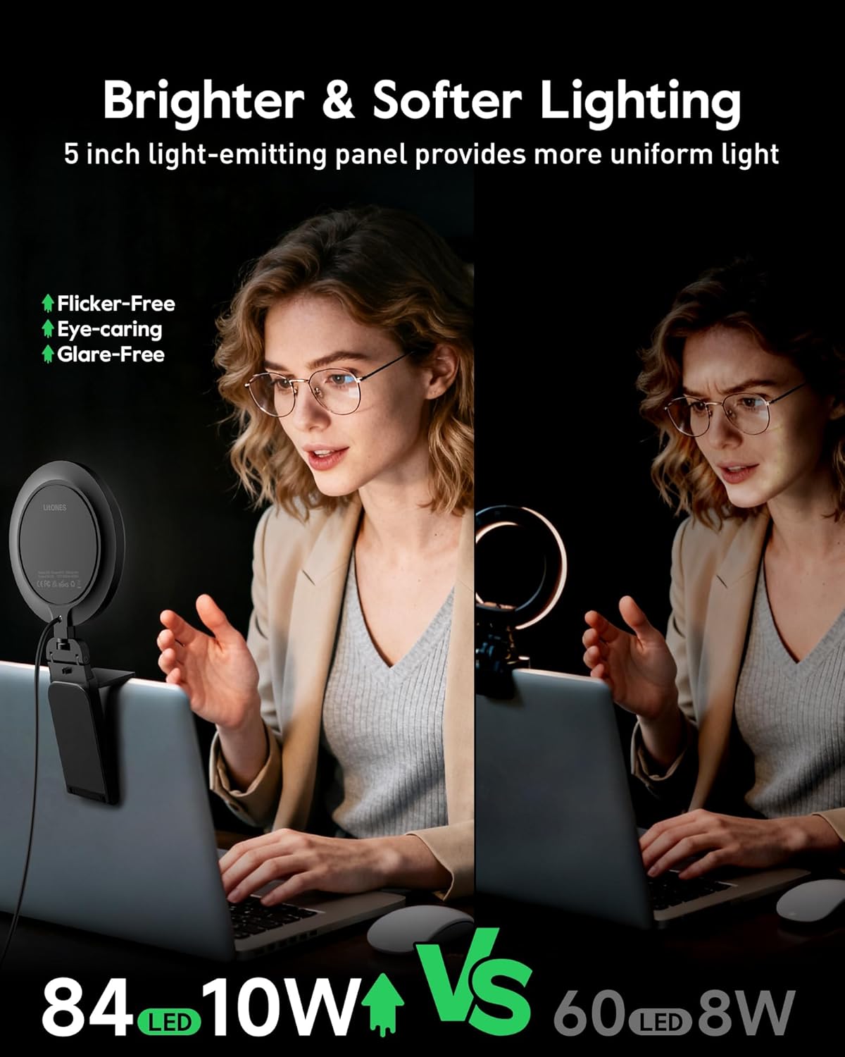 5" Ring Light for Computer, Eye-Caring & Flicker-Free Lighting for Zoom Meetings, Video Call, Recording, Streaming, Portable Light for Laptop, Monitor & Webcam with 50 Modes (3000K-6500K) CRI>97.8