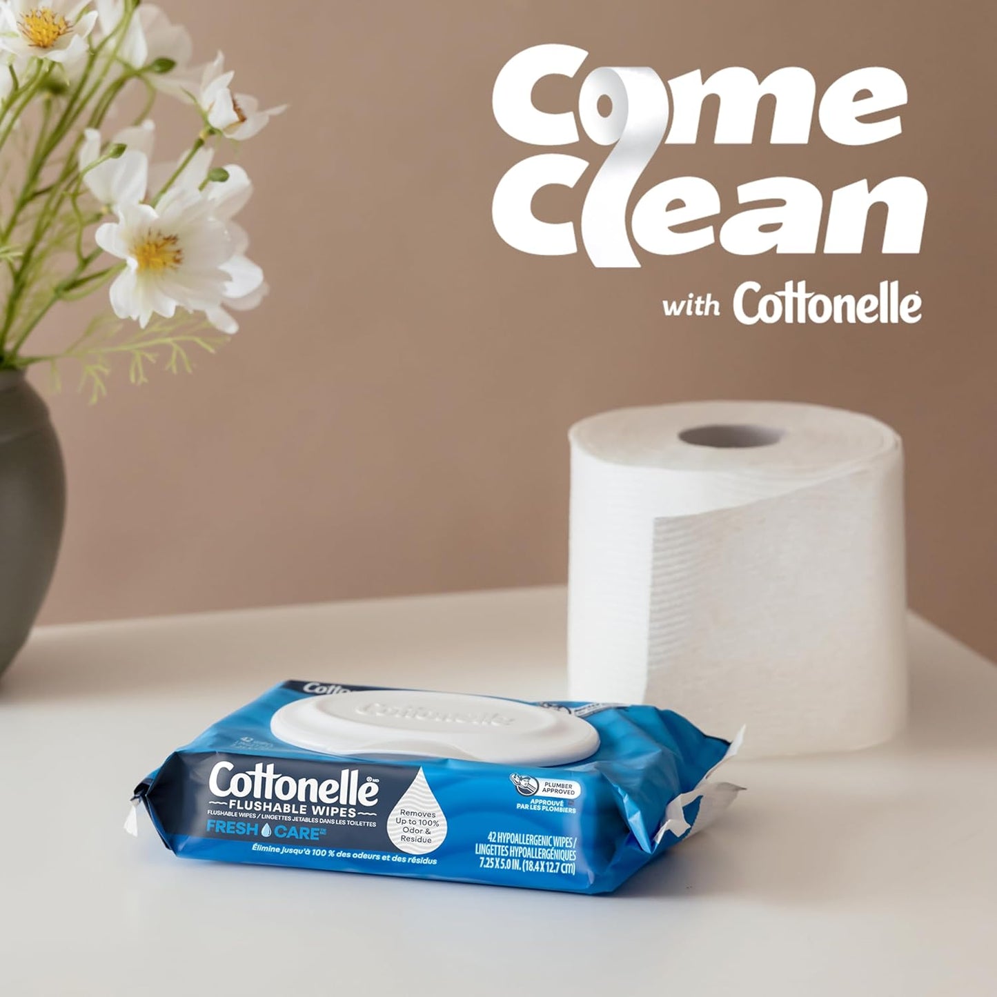 Cottonelle Fresh Feel Flushable Wet Wipes, Adult Wet Wipes, 8 Flip-Top Packs, 42 Wipes Per Pack (336 Total Wipes), Packaging May Vary
