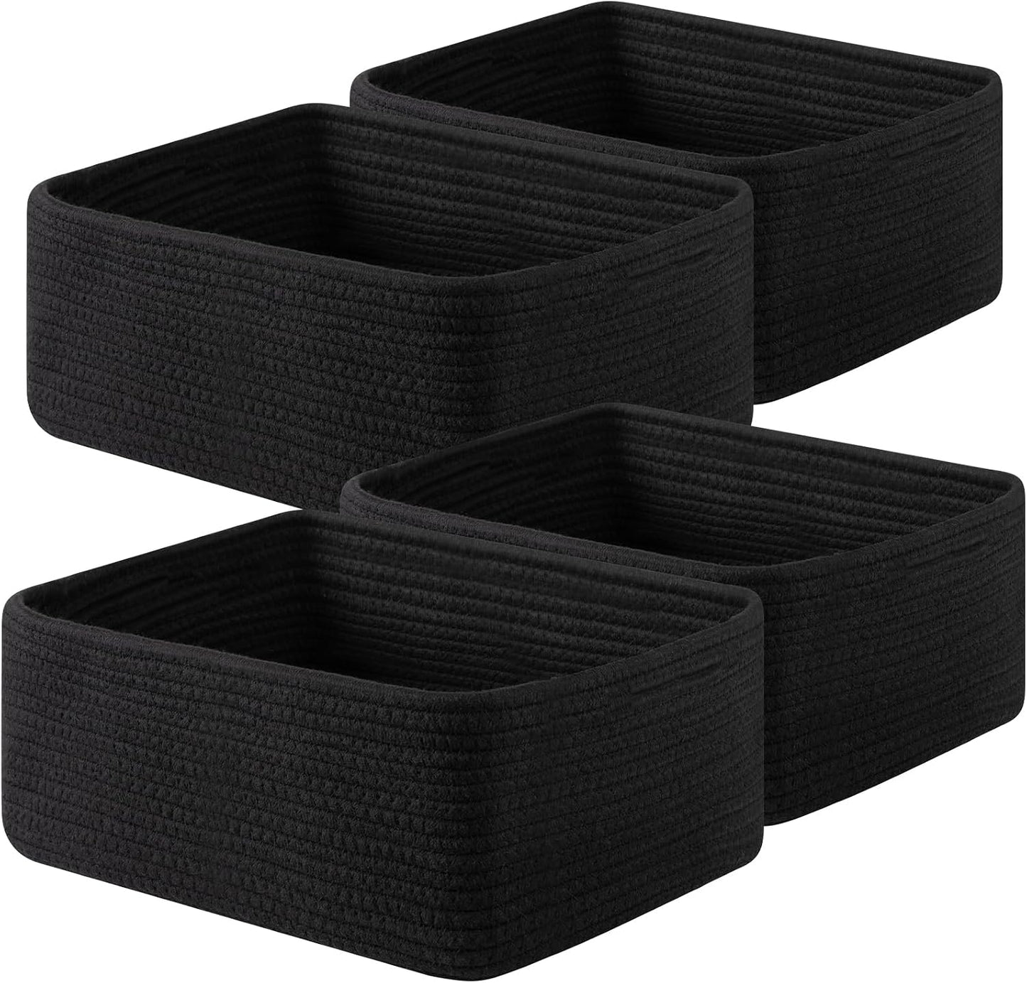 OIAHOMY 4 Pack 14.17 * 11.02 * 6.3IN Storage Baskets for Organizing Shelves, Woven Rope Baskets for Organizing Books, Clothes, Decorative Basket for Living Room, Nursery, Bedroom, Gift Basket, Black