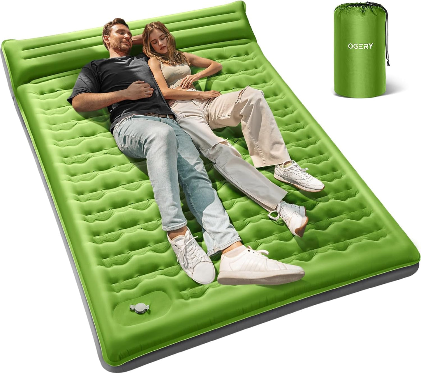 OGERY Sleeping Pad for Camping, 6" Extra-Thick Reinforced Camping Sleeping Pad with Pillows & Built-in Foot Pump, Ultralight Self Inflating Air Mattress Mat for Tent Hiking Essentials Gear
