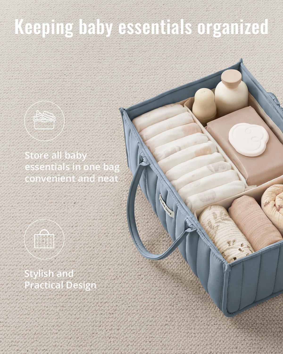 Blissful Diary Baby Diaper Caddy Organizer, Stylish Storage Basket for Newborn Essentials and Diaper Station, Gift for Baby Shower and Registry Must-Have, Dusty Blue