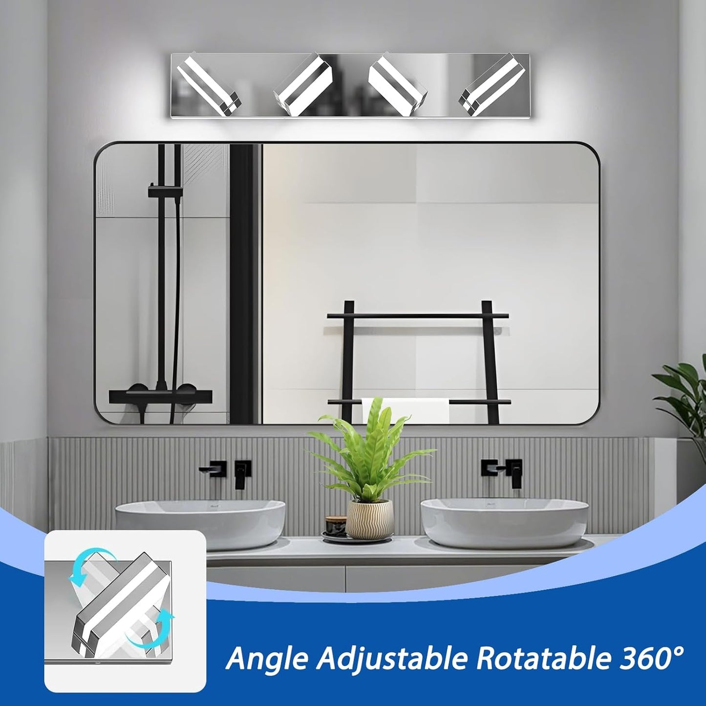 IZORRO LED Modern Bathroom Lights Fixtures(4-Light,Dimmable,360°Rotate),Chrome Acrylic Wall Lighting,Vanity Lights for Bathroom Over Mirror - 6000k 24In （No Assembly Required）