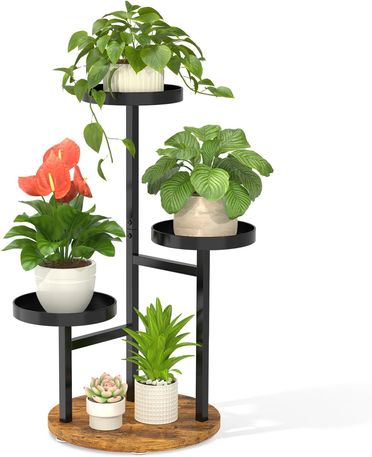 LASZOLA Corner Plant Stand Indoor Flower Shelf Tall, 3 Tiers Metal Black