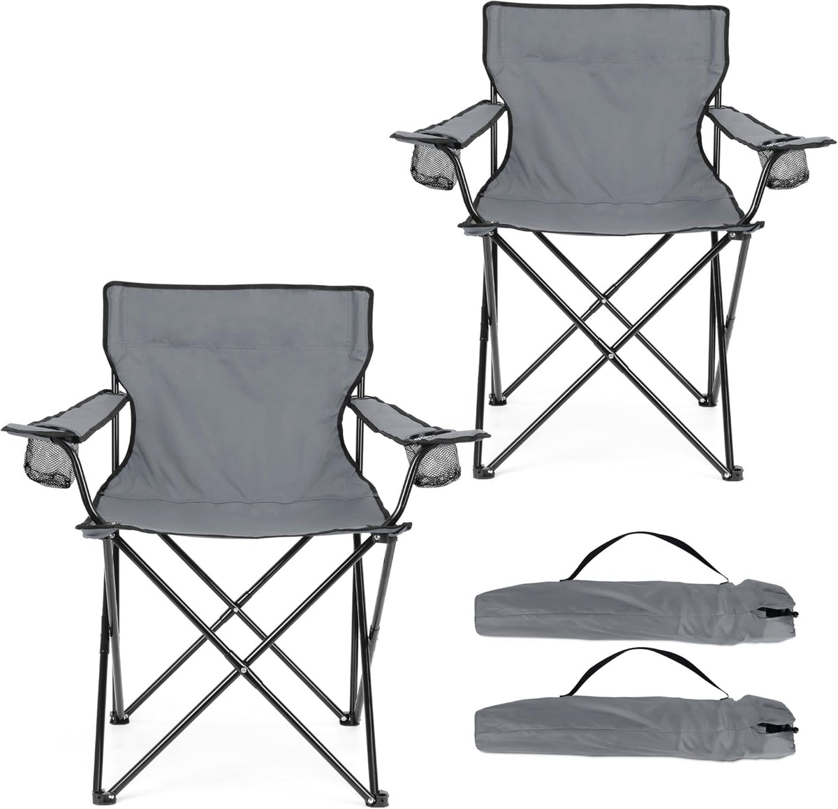 HaSteeL Camping Chair for Adults, Folding Beach Chair Set of 2, Large Foldable Portable Chair for Outdoors Fishing, Hiking, Sporting, Travel, Picnic, Lawn, Hold 275lbs & A Storage Bags (Grey)