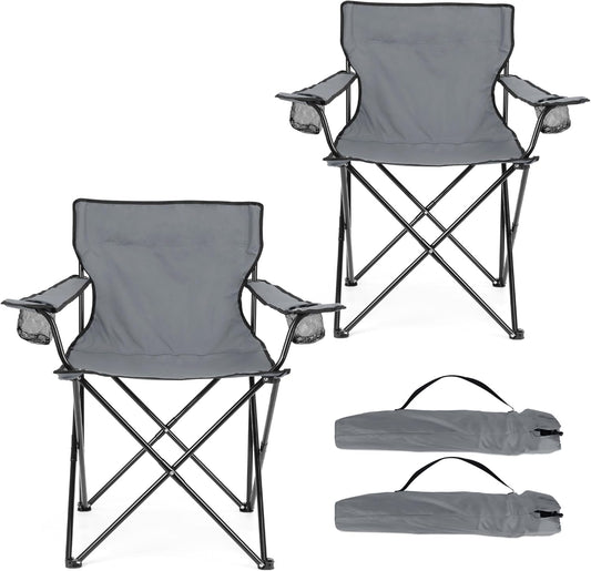 HaSteeL Camping Chair for Adults, Folding Beach Chair Set of 2, Large Foldable Portable Chair for Outdoors Fishing, Hiking, Sporting, Travel, Picnic, Lawn, Hold 275lbs & A Storage Bags (Grey)