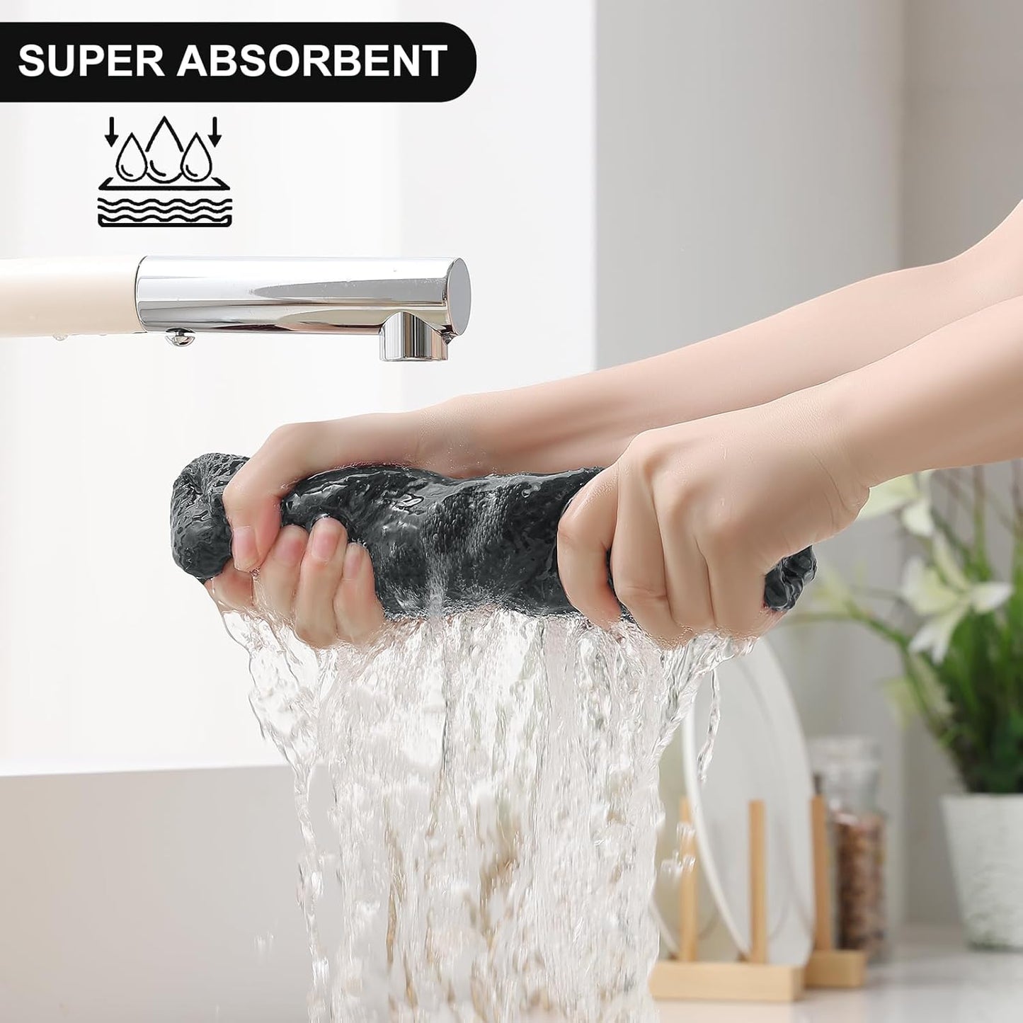 Homaxy 100% Cotton Kitchen Towels and Dishcloths Set, 12 x 12 Inches and 13 x 28 Inches, Set of 8 Bulk Kitchen Towels Set, Ultra Soft Absorbent Dish Cloths for Washing Dishes, Black