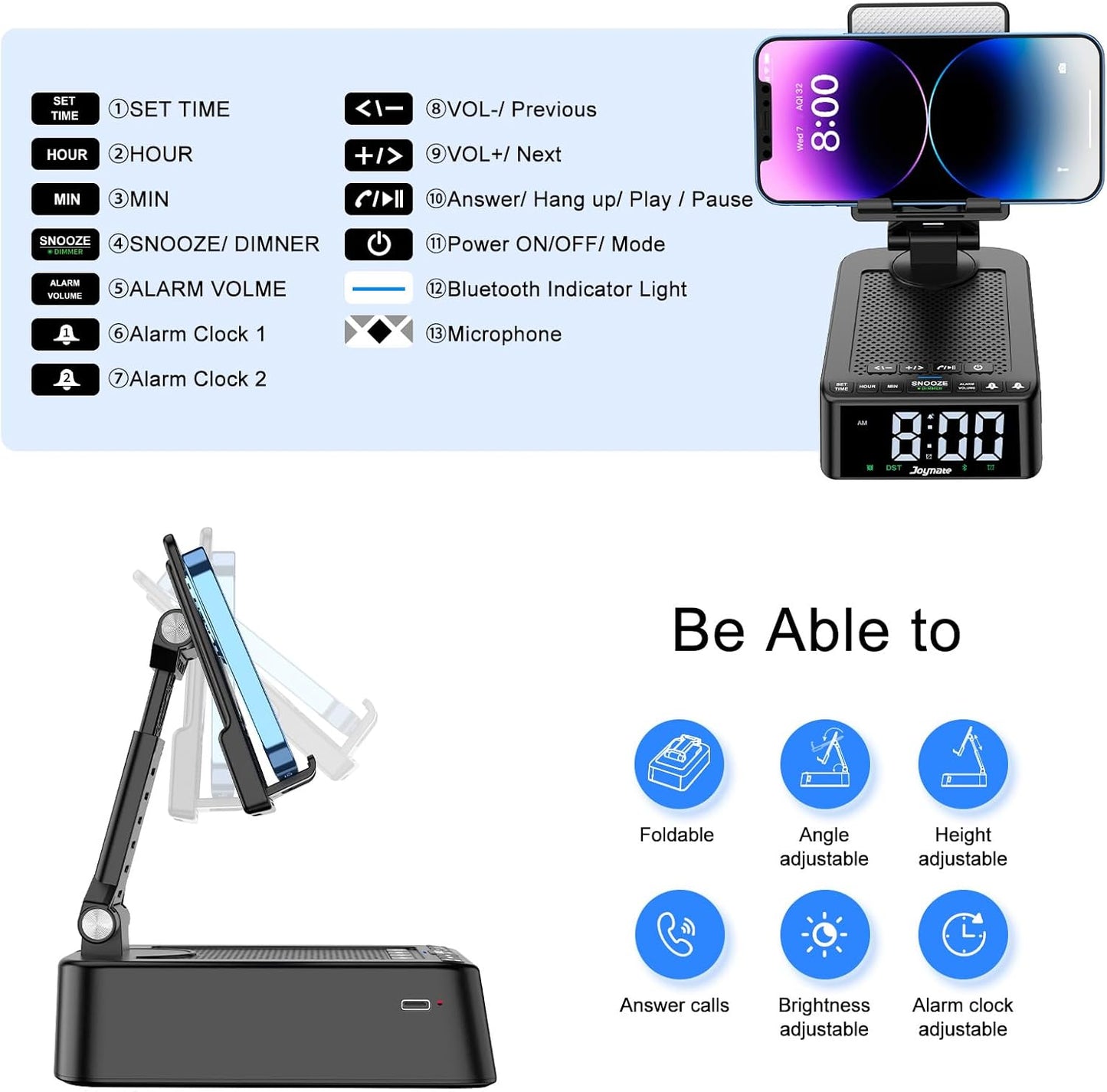 Gifts for Men and Women, Phone Stand with Bluetooth Speaker and 360° Rotable Angle Adjustable Phone Holder for Desk with HD Subwoofer Sound Fits Phones,Tablet, Birthday Gifts for Boys/Girls (Black)