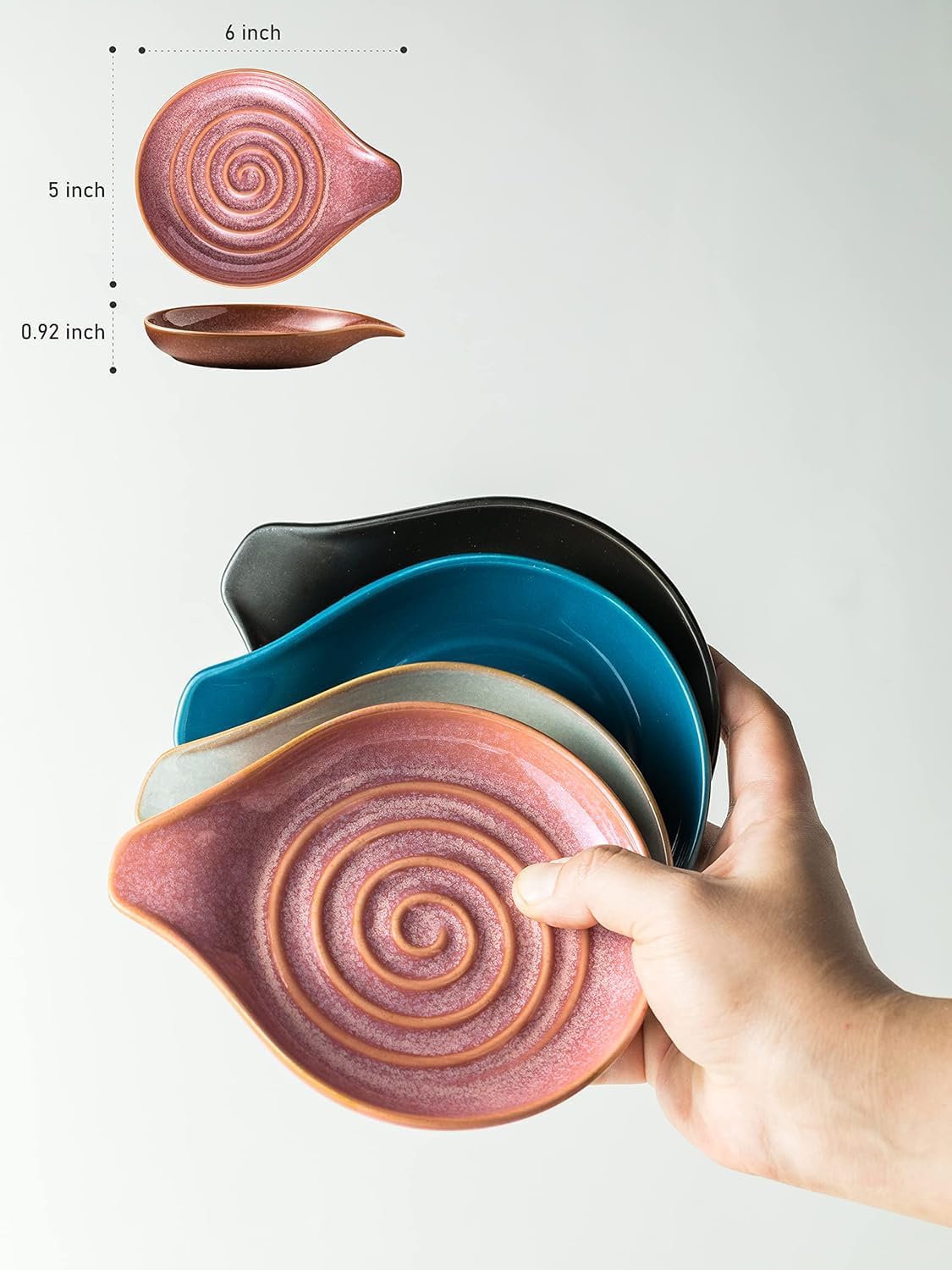 Spoon Rest, Ceramic Cooking Spoon Holder for Kitchen Counter, Large Utensil Rest for Spoons, Ladles, Tongs, Spatula, 5 Inches (Reactive Red Glazed)