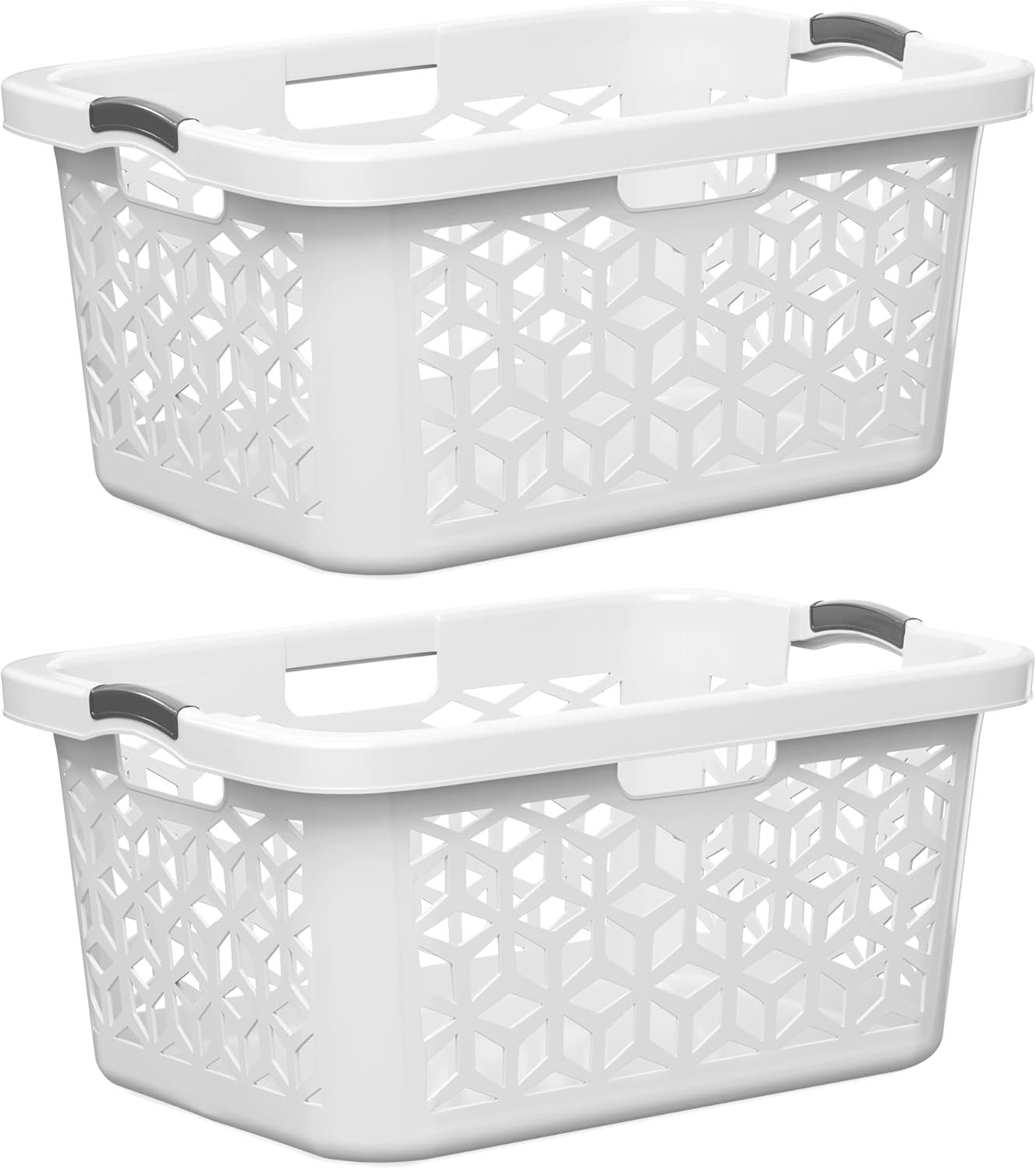 EconoHome Laundry Basket - Large 2 Bushel Laundry Basket with Handles - Stackable Plastic Hamper for Dirty Clothes - Storage Bin & Organizer for Bathroom, Bedroom - White, 70.5L Capacity – Heavy Duty