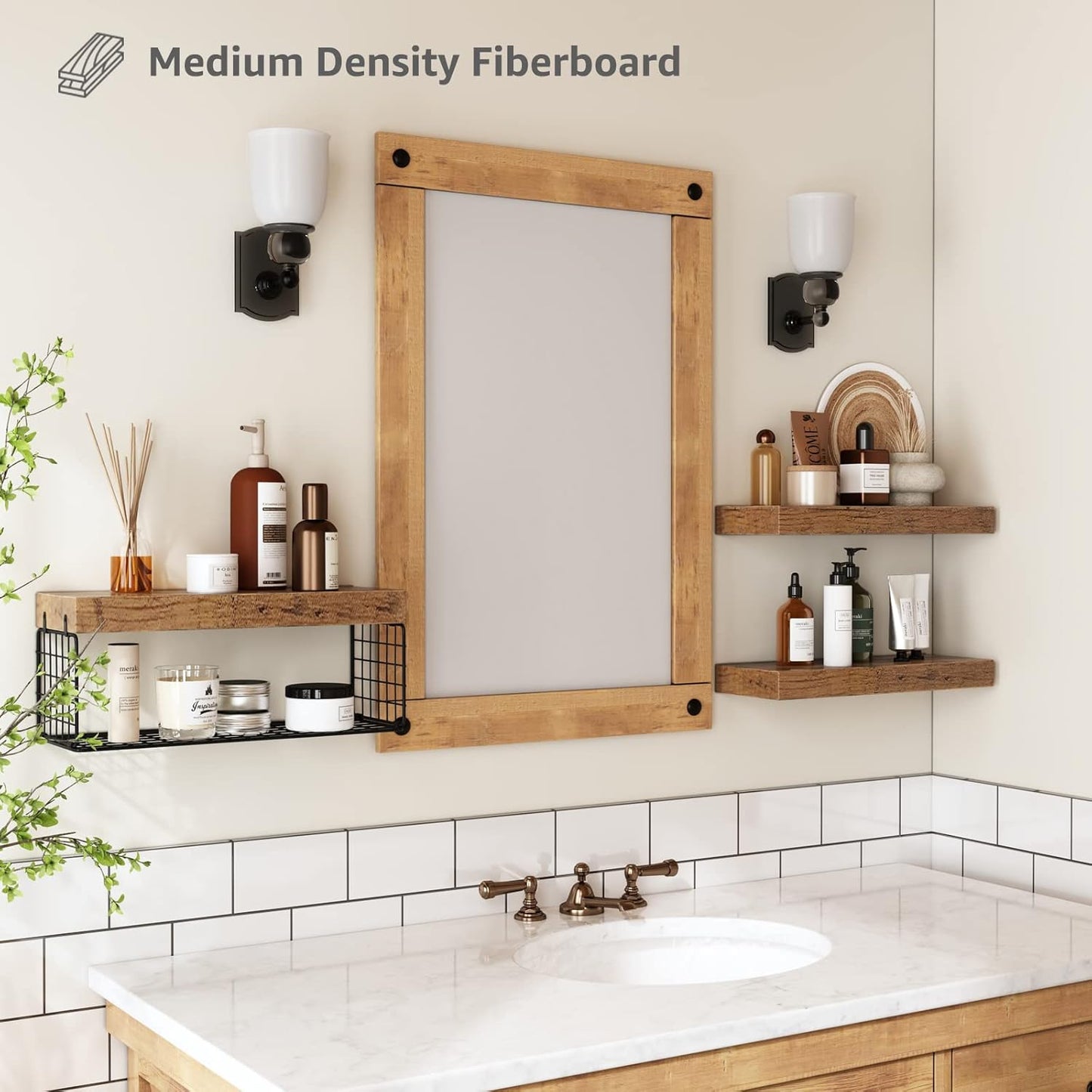 QEEIG Bathroom Shelves Over Toilet - Wall Mounted Floating Shelves Toilet Paper Storage Small Farmhouse Decor Shelf 16 inch Set of 3, Rustic Brown (019-BN3)