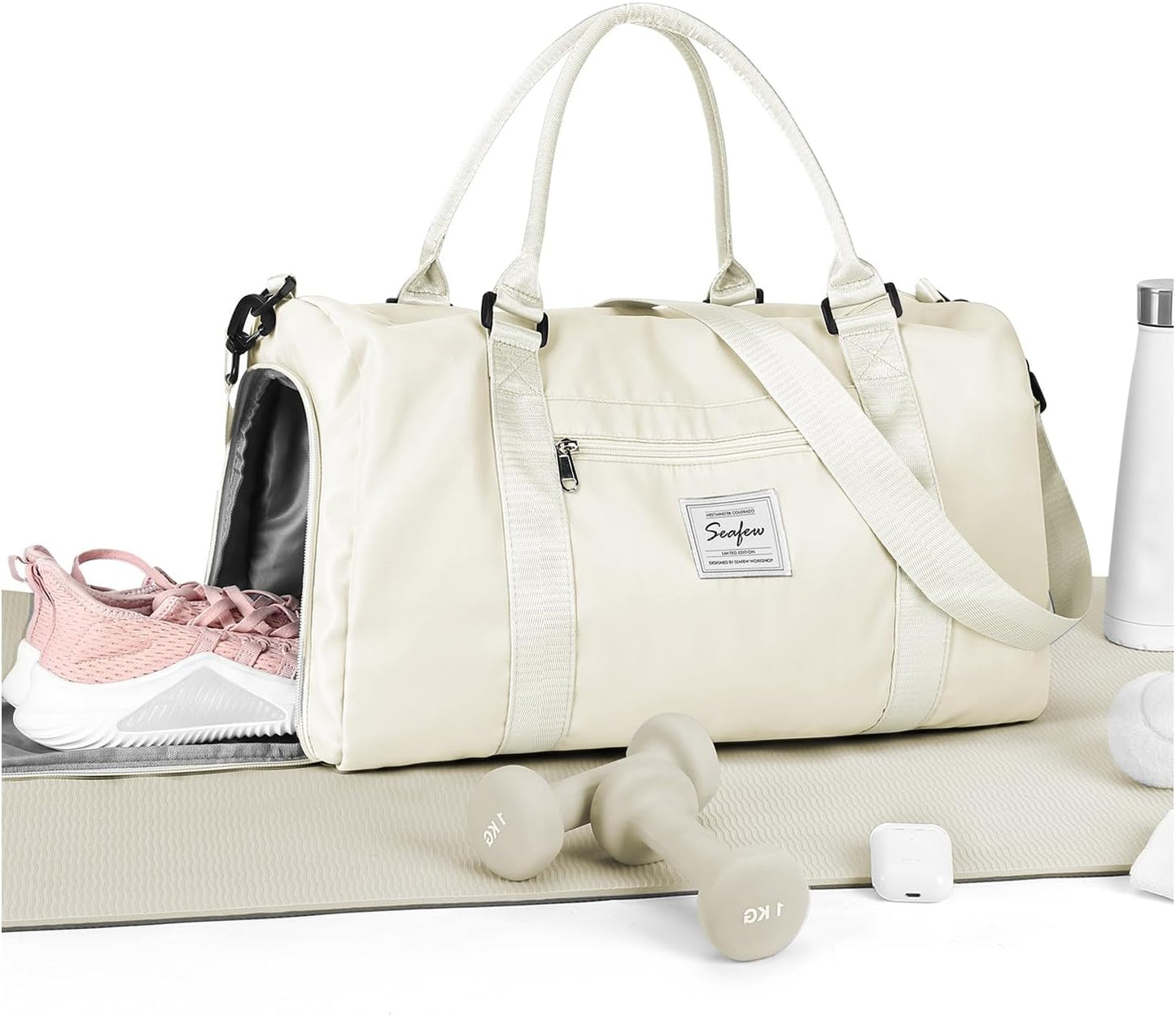 Gym Bag Womens Mens with Shoes Compartment and Wet Pocket Travel Duffel Bag for Women for Plane Sport Gym Tote Bags Swimming Yoga Small Waterproof Weekend Overnight Carry on Bag Hospital Holdalls
