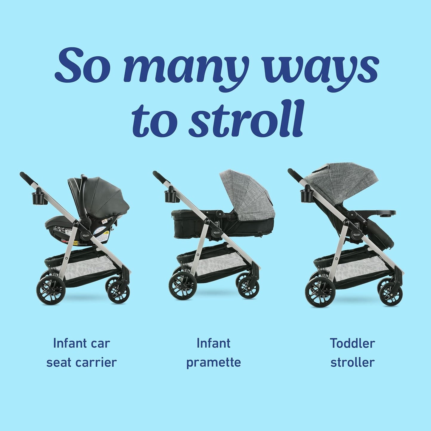 Graco Modes Pramette Stroller, 3-in-1 Baby Stroller, 3 Modes: Infant Car Seat Carrier (Car Seat Not Included), Infant Pramette, and Toddler Stroller, Reversible Seat, One-Hand Fold, Pierce