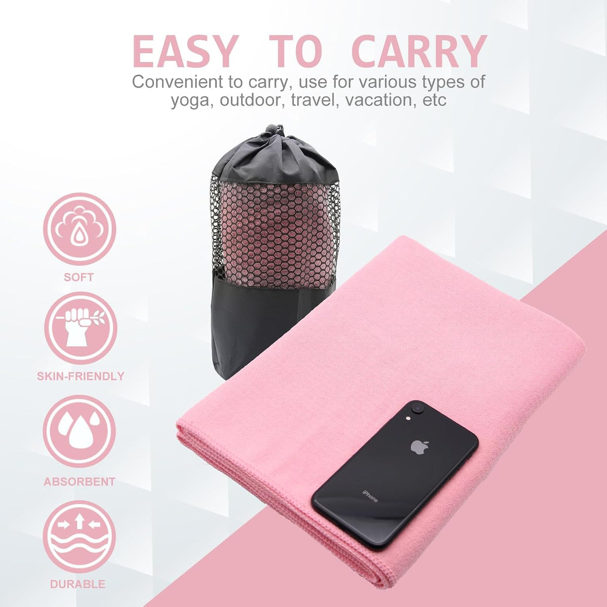 Eunzel 2 Pack Hot Yoga Towel with Grip Dot, Non Slip Yoga Mat Towe Sweat Absorbent Towel for Hot Yoga,Bikram, Pilates and Fitness 72" x 24", Dark Cyan/Pink