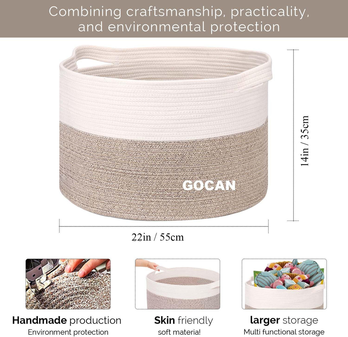 Cotton Rope Woven Laundry Basket 22"X 22"X 14" with handlesXXXL
