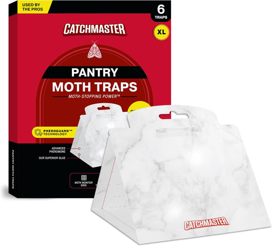 Catchmaster Pantry Moth Traps with Premium Extra Strength Pheromone Technology – XL, Extra-Strength Flour & Indian Meal Moth Traps – Protects Kitchen Cabinets & Food Storage – Marble, 6PK