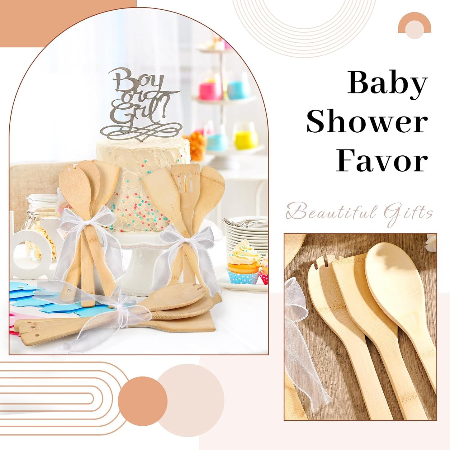 Reallnaive 72 Pcs Bamboo Spatula Wooden Kitchen Utensil Bulk 12''wood Spoon Spatula for Cooking with Ribbon Bridal Baby Shower Game Prize Wedding Party Favors Housewarming Gift (Various Style)