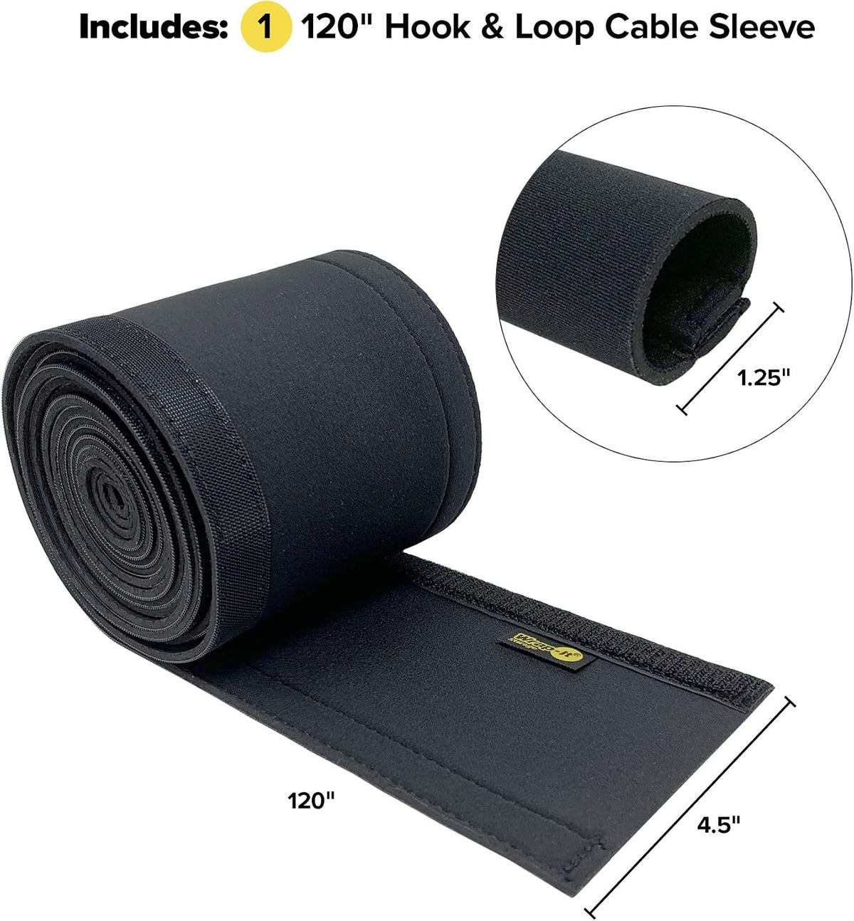 Hook and Loop Cable Sleeve by Wrap-It Storage - 120" x 4.5" Black