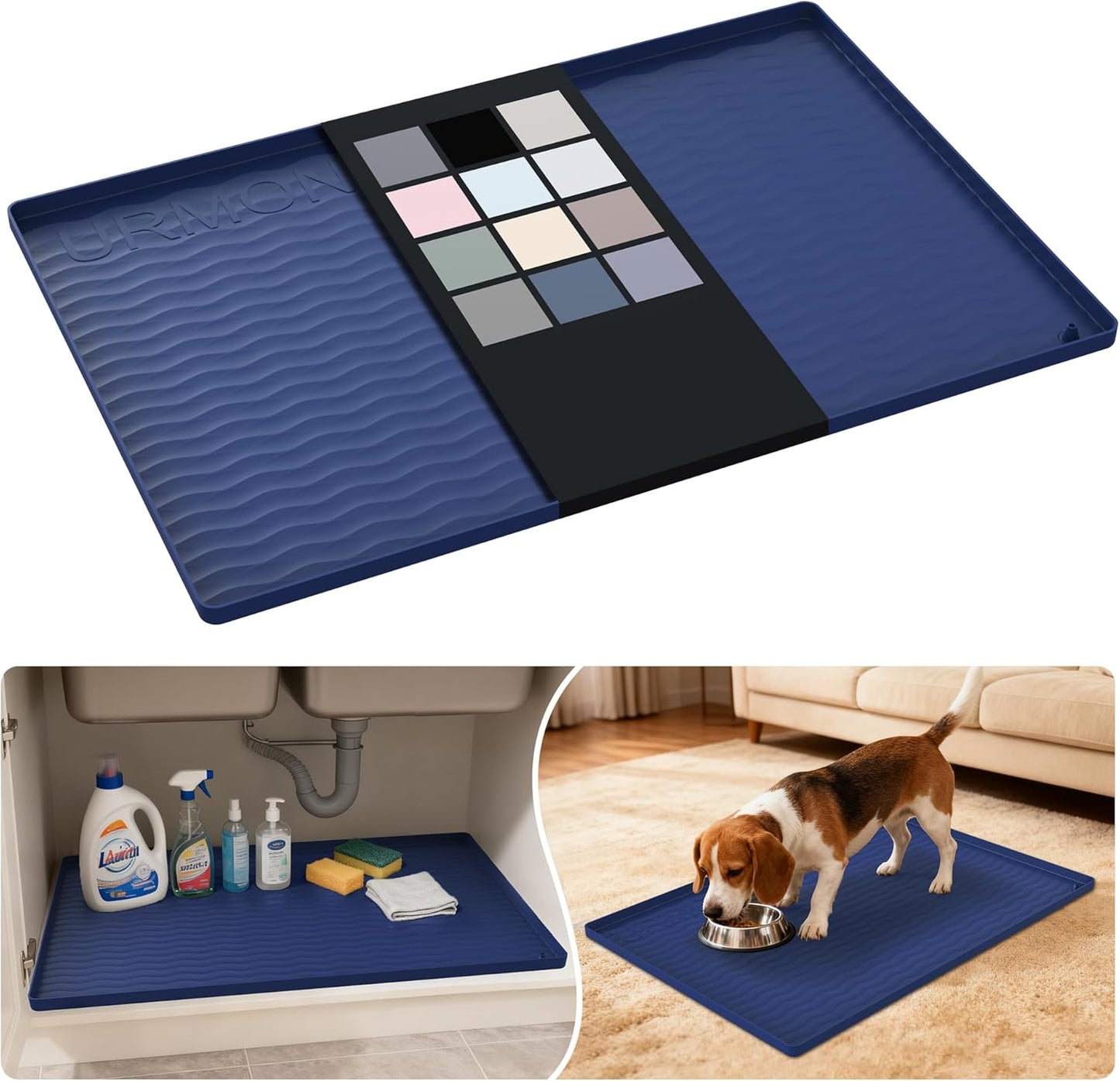 URMONA Waterproof Silicone Under Sink Mat 31'' x 22'' Shelf Liner for Kitchen and Bathroom, Cabinet and Counter Protector, Storage and Organizers, Litter Mat, Pet Cat Puppy Essentials(Dark Grey)