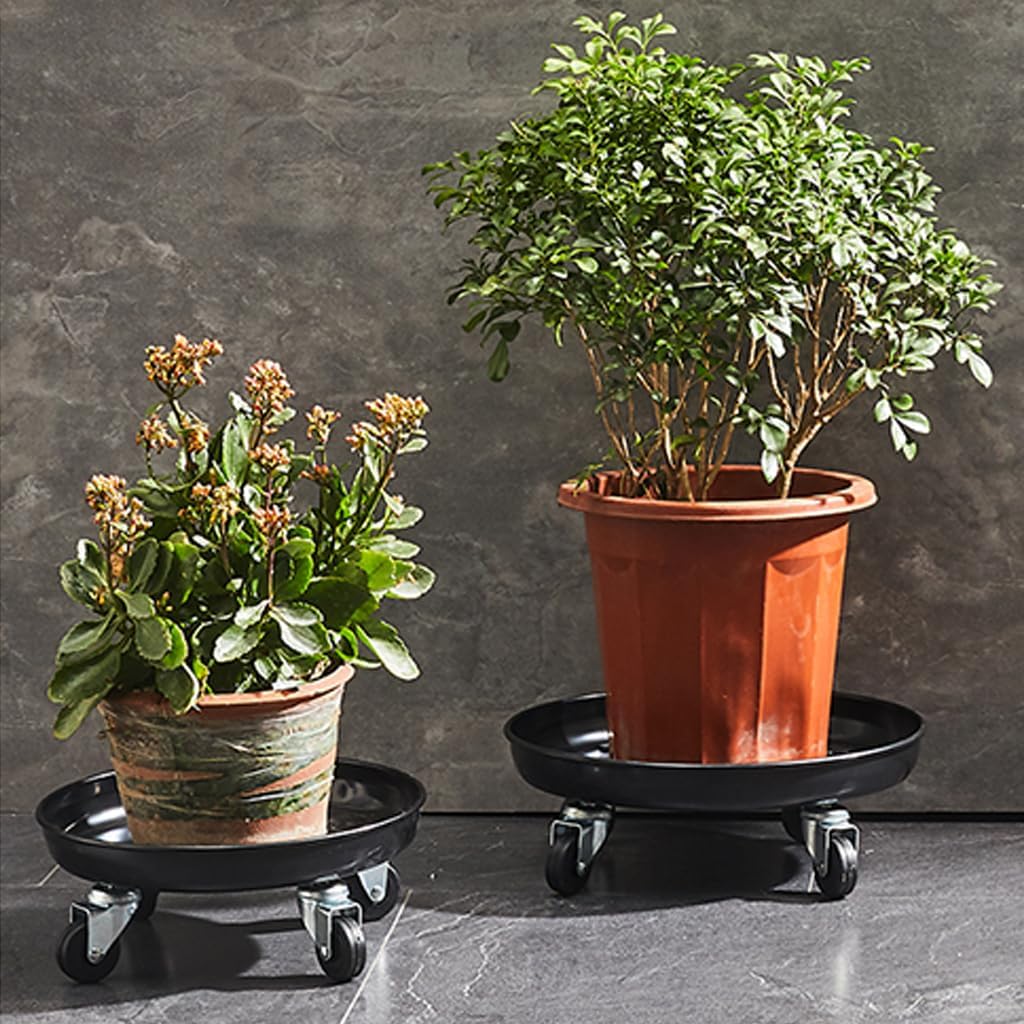 10" Heavy Duty Plant Dolly with Wheels, 160lbs Metal Rolling Plant Stand with Casters, Round Wheeled Planter Caddy Roller Base Carry Potted Tree Flower Pot for Indoor Outdoor Garden, 3 Pack, Black