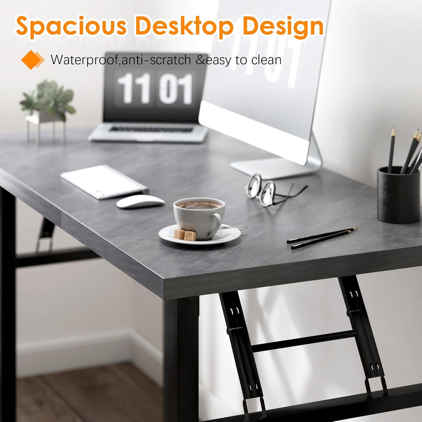 Need 31.5 Inch Folding Desk for Small Spaces, Home Office Computer Desk with Grey Wood Top & Black Frame, Foldable Writing Table for Study, Bedroom, Dorm Room & Student