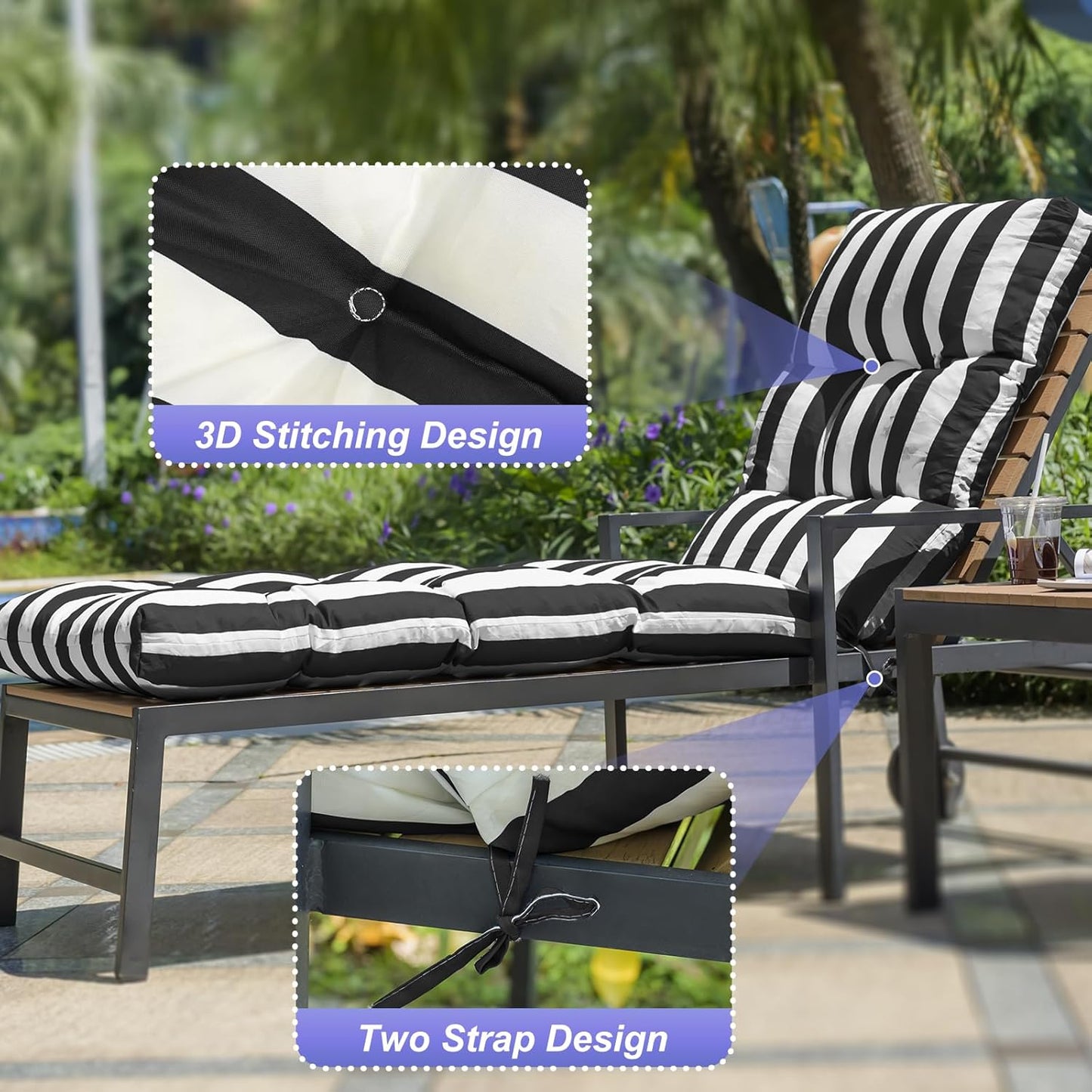 Outdoor Lounge Chair Cushions, 74.4 x 22 x 4.7 Inches Waterproof Fade Resistant Patio Cushion for Chaise Lounger