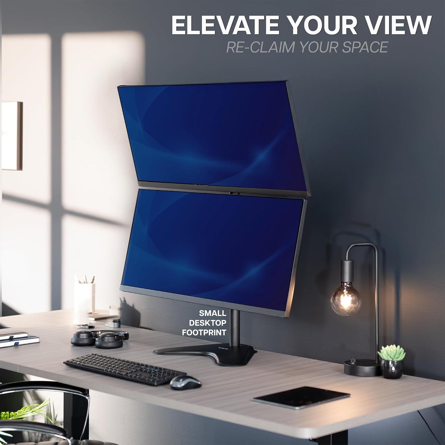 VIVO Dual Monitor Desk Stand Free-Standing LCD Mount, Holds in Stacked Vertical Position 2 Ultrawide Screens up to 34 inches, Black, STAND-V002L