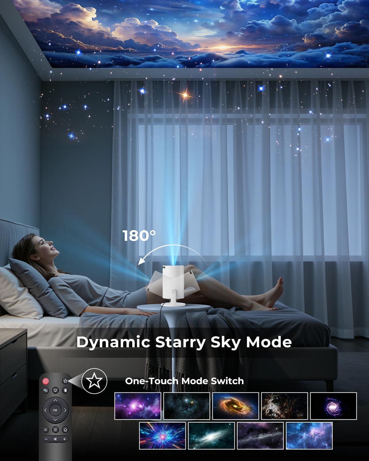Mini Projector, Portable Projector with Wifi and Bluetooth, Built in Apps, Support 4K 1080P, 180° Rotation, Auto Keystone, Movie Projector Compatible With HDMI/USB/TV Stick/Smartphone/Laptop