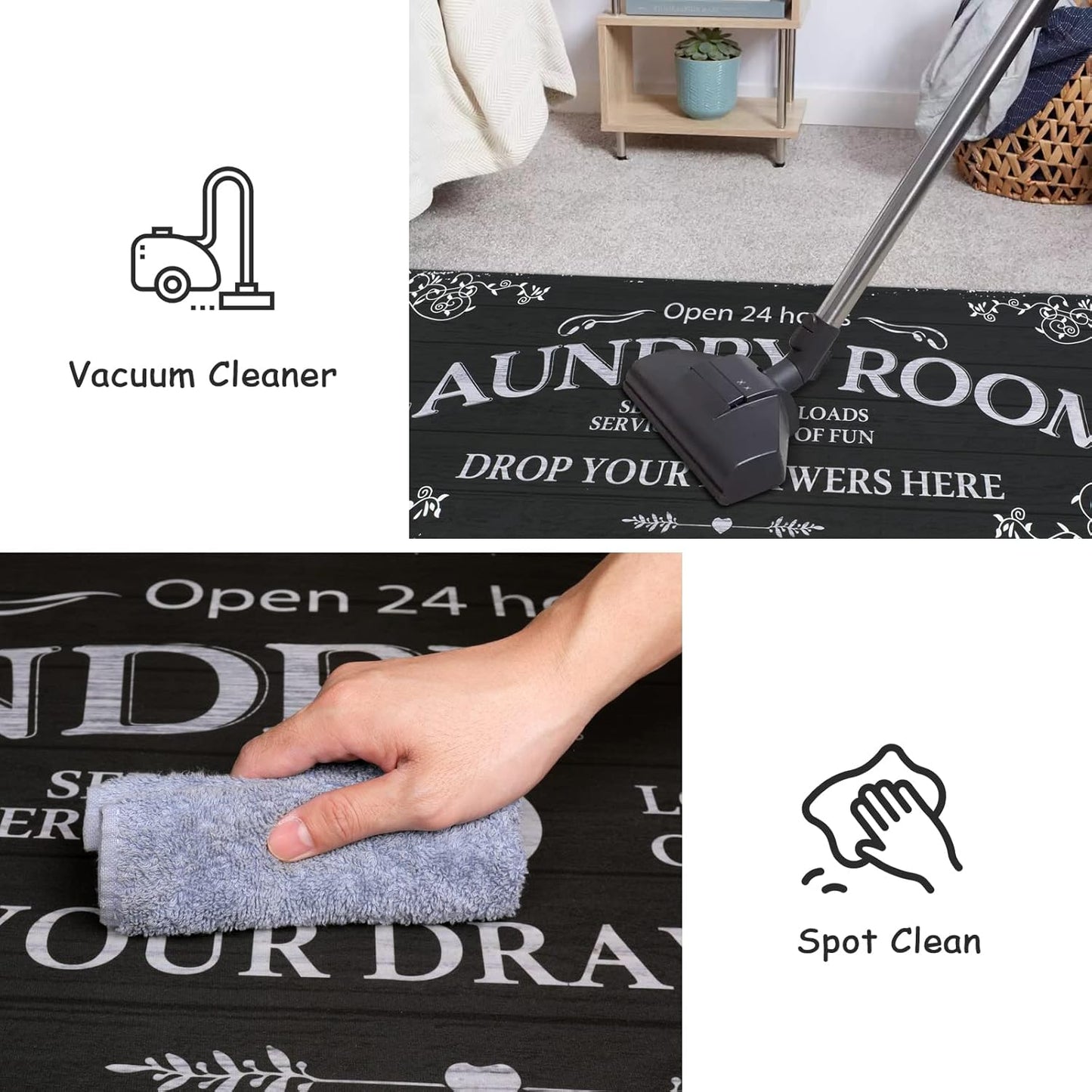 Lahome Remi Farmhouse Laundry Room Rug Runner 20"x59" Laundry Rugs and Mats for Laundry Room Non Skid Washable Floor Carpet Runner Rug for Washroom Mudroom Kitchen Bathroom Hallway Decor, Black