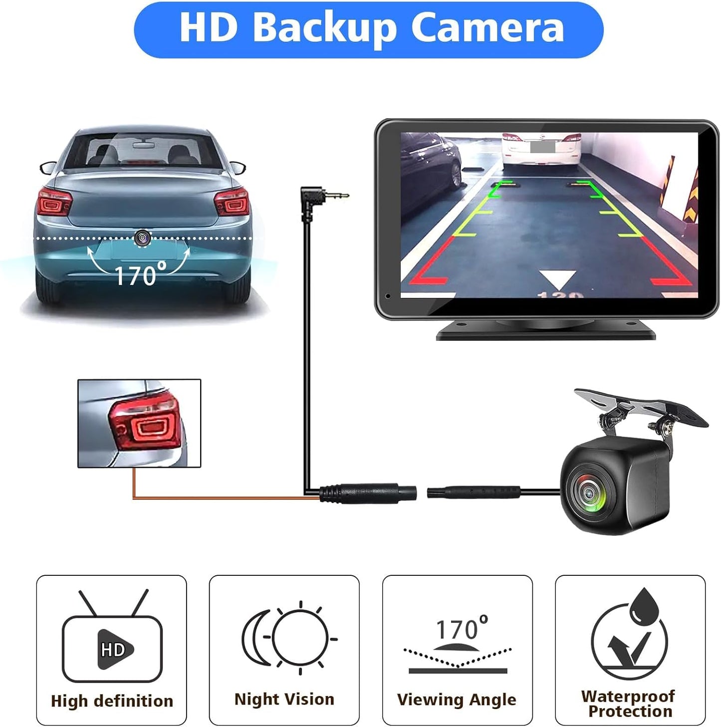 Portable Wireless with Apple CarPlay and Android Auto Screen for Car, 7" HD Touch Screen Car Stereo with Mirror Link, Bluetooth 5.2, Backup Camera, AUX,FM Transmitter for All Vehicle