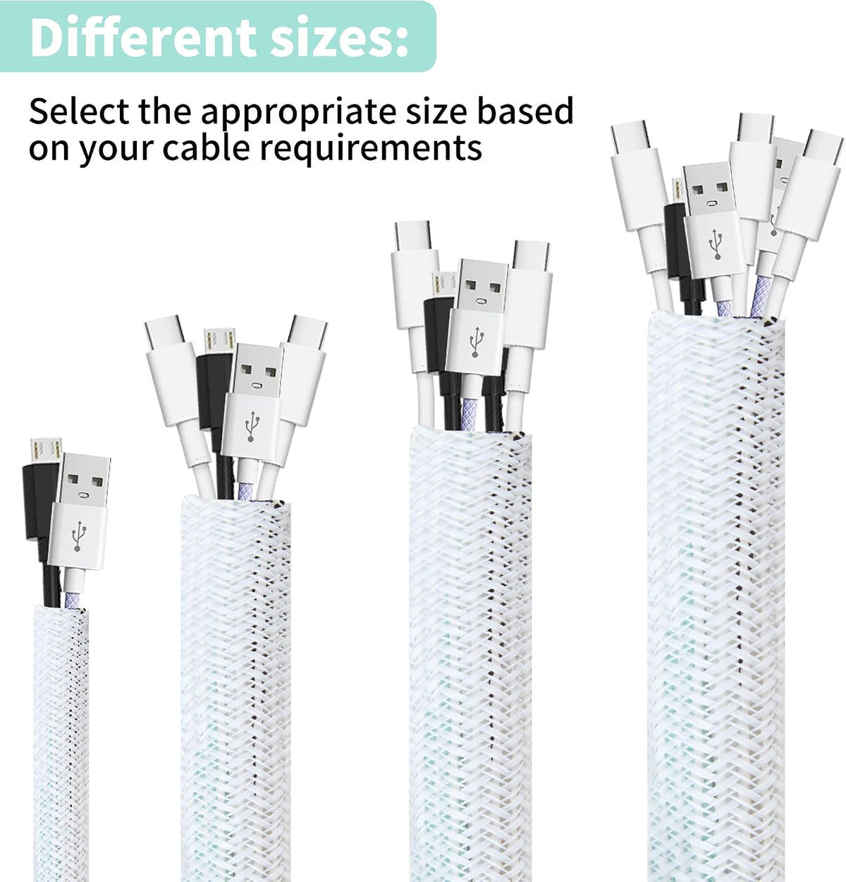 Split Wire Loom 3/8 Inch 50ft, Braided Cable Sleeve for Cable Management, Cord Protector for Pets, TV, Desk & Automotive, White