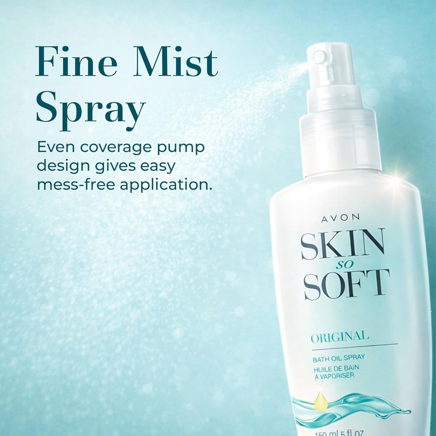 AVON Skin So Soft Original Bath Oil Spray - Moisturizing Shower Oil with Jojoba Oil & Vitamin E - Non-Greasy Formula for Dry Skin Care - After Shower Moisturizer for Women - Hydrating Spray, 5 fl oz