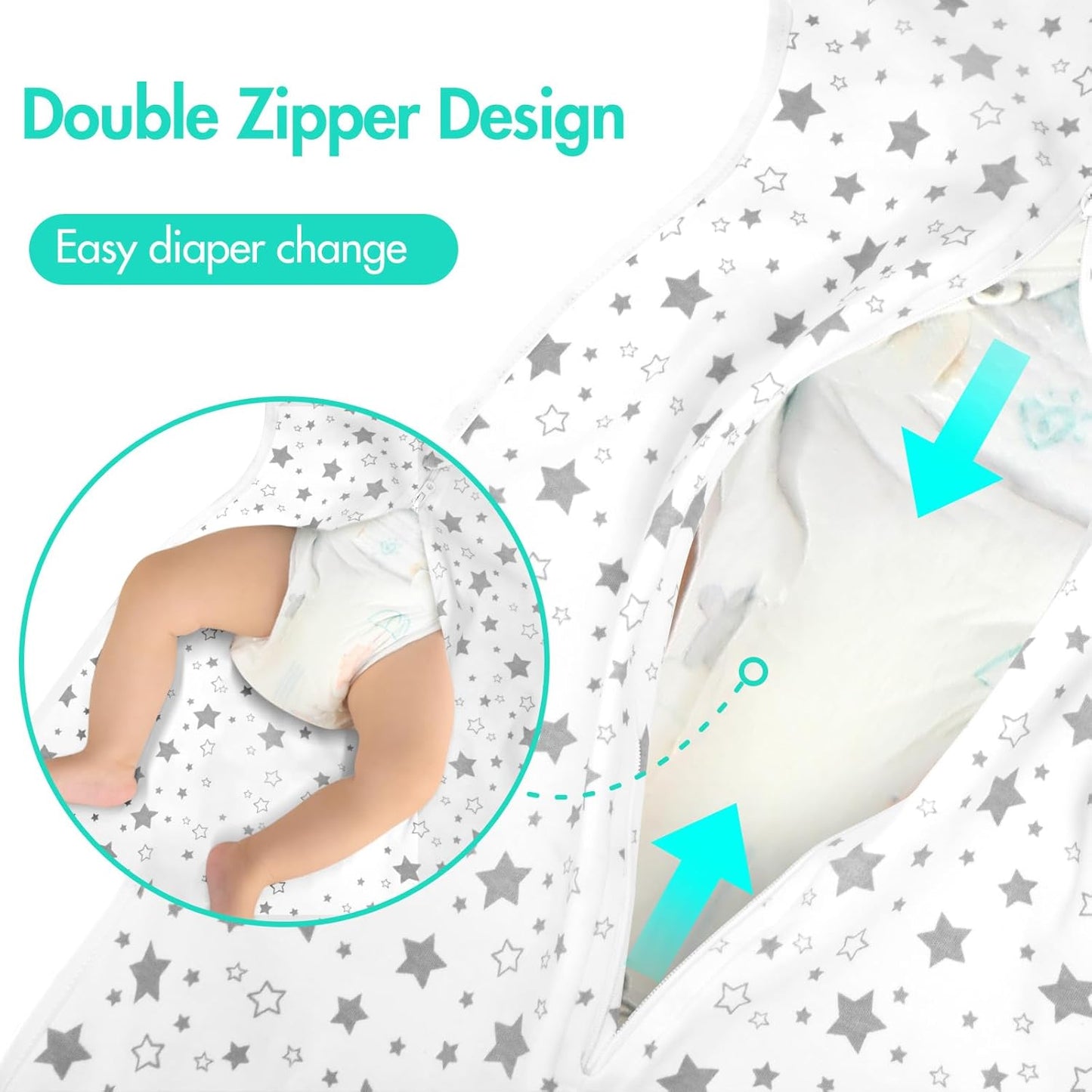 ANYEDDE 2-Pack Baby Swaddle 0-3 Months - Arms Up Swaddle for Newborns, Baby Sleep Bag with Cuff Removable & 2-Way Zipper, Gray Stars Design