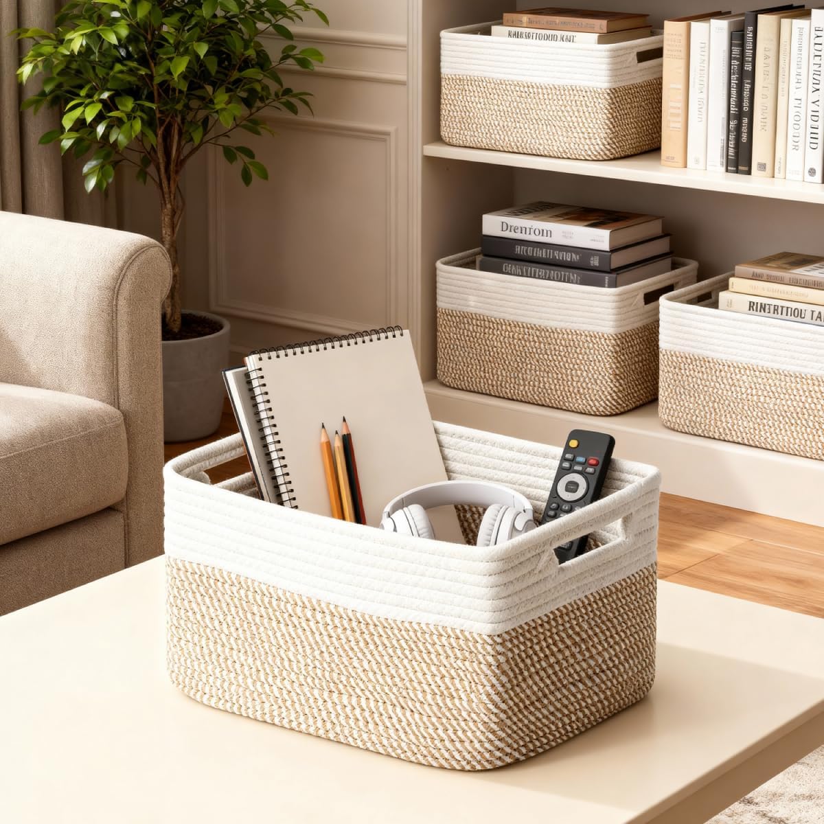 5 Pack Woven Storage Baskets, Decorative Storage Bins for Organizing
