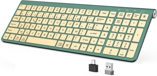 JOYACCESS Slim Compact Wireless Keyboard - Full-Size Silent Keys & Ergonomic Design, Number Pad & Dustproof Cover for Windows/Mac - Emerald Green