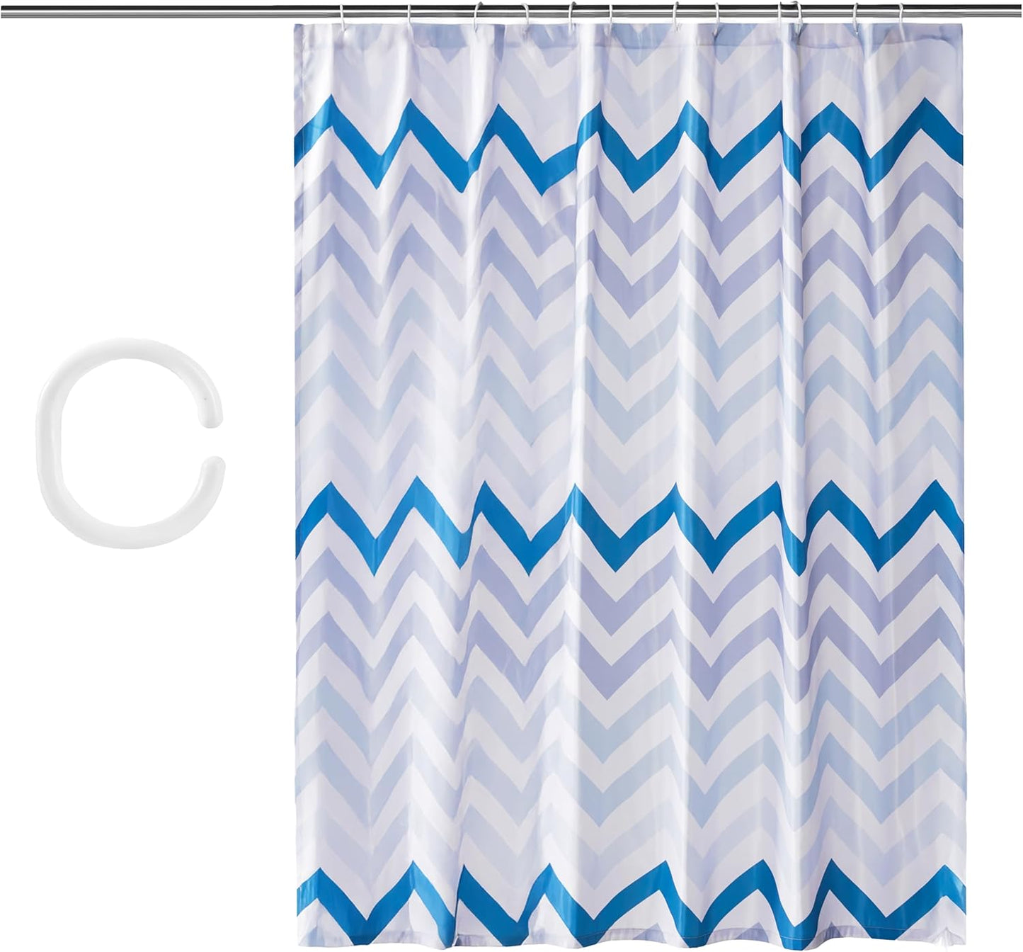 Amazon Basics Bathroom Shower Curtain, Water Resistant Fabric with Weighted Hem, Grommets & Hooks, Machine Washable, 72"x72", Blue Ombre Chevron