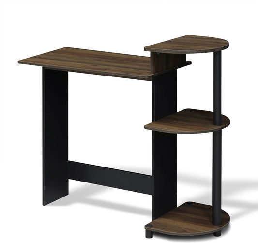 Furinno COMPACT Desk, 28.5" Wide Gaming Desk with Shelves, Computer Desk with Book Shelf, Office Desk for Home Office, Study Room, Dorm, Bedroom, Columbia Walnut