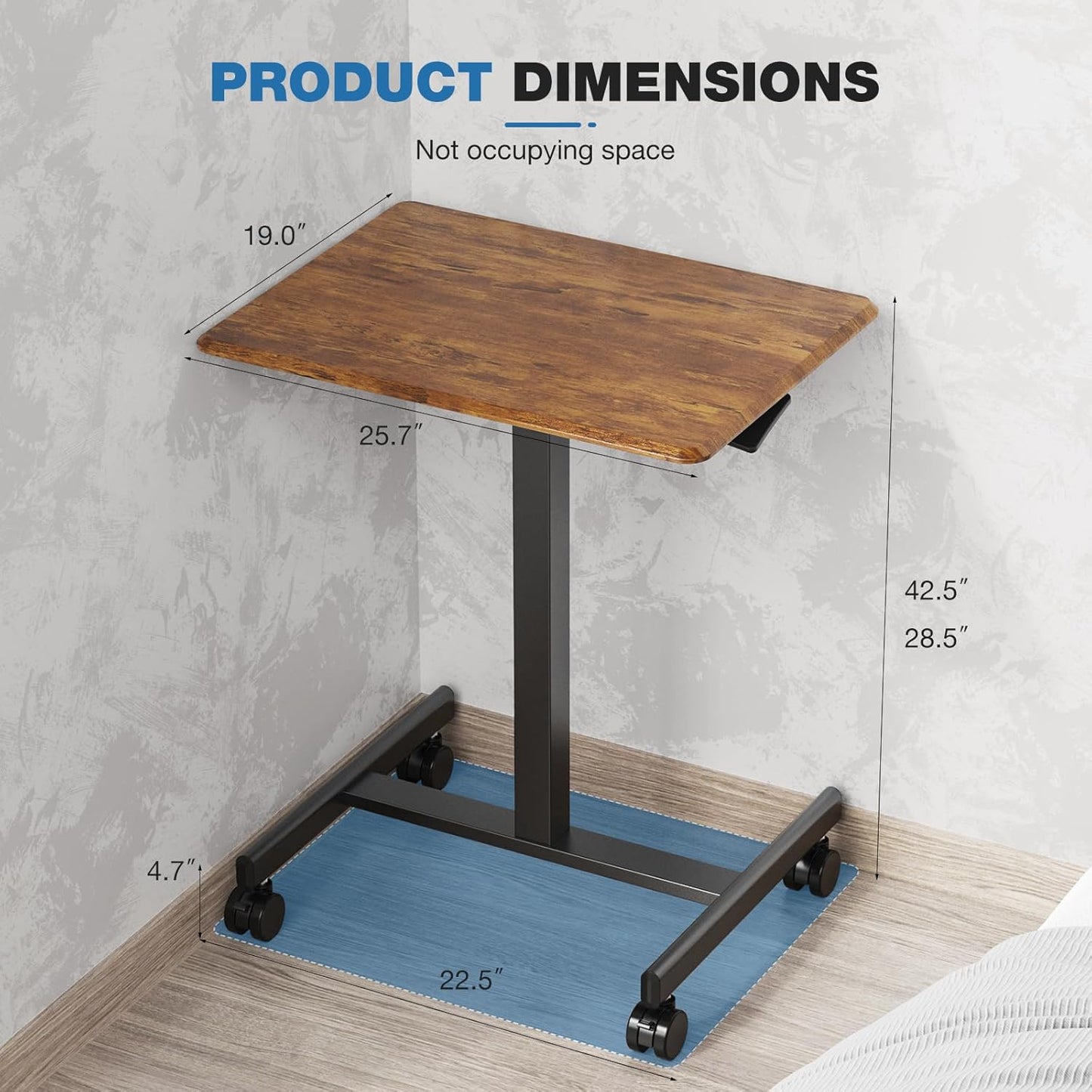 OLIXIS Mobile Rolling Desk with Wheels Small Standing Laptop Desks Portable Pneumatic Adjustable Height Sit Stand Table Computer Workstation for Home Office Rustic Brown