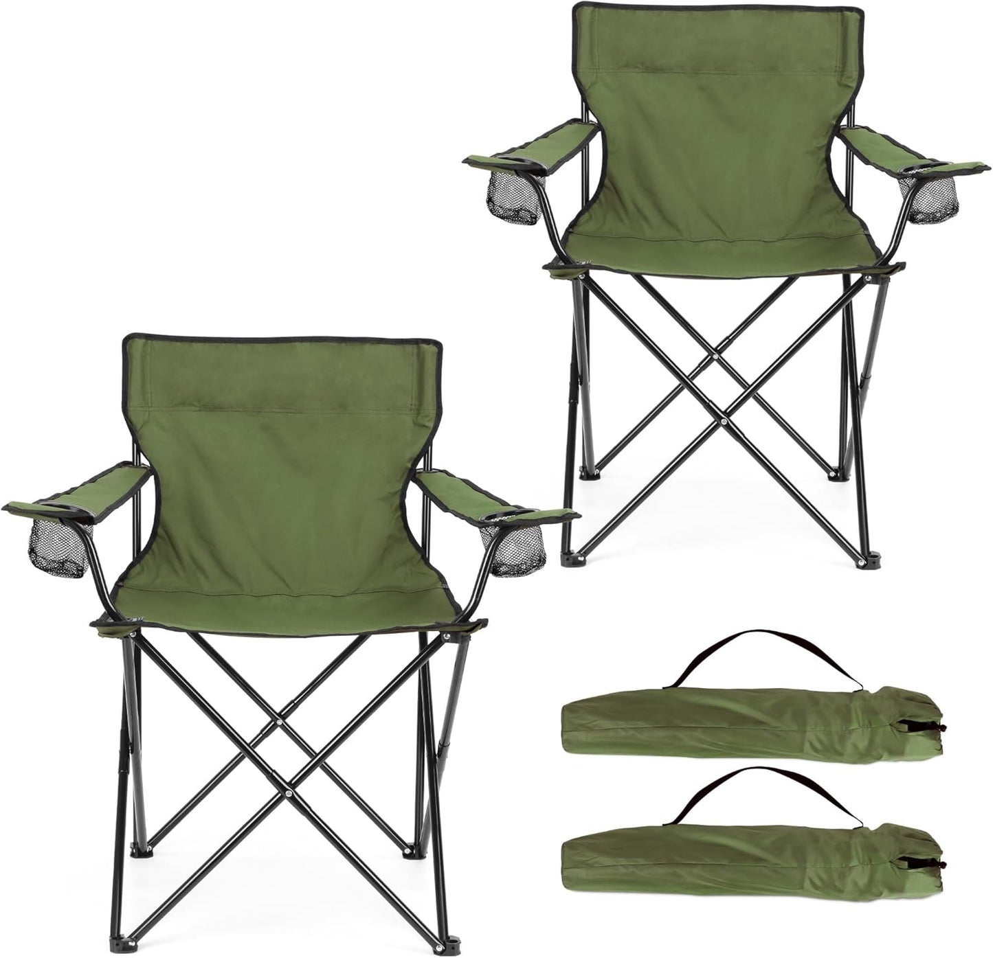 HaSteeL Camping Chair for Adults, Folding Beach Chair Set of 2, Large Foldable Portable Chair for Outdoors Fishing, Hiking, Sporting, Travel, Picnic, Lawn, Hold 275lbs & A Storage Bags (Green)