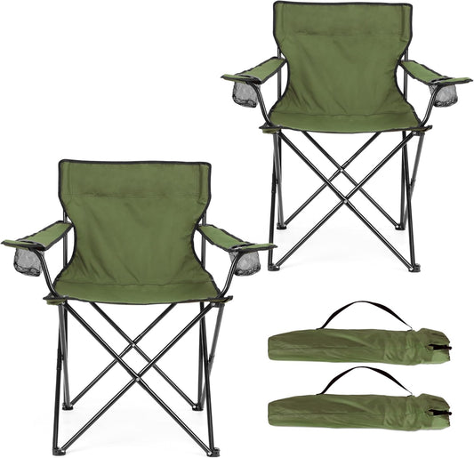 HaSteeL Camping Chair for Adults, Folding Beach Chair Set of 2, Large Foldable Portable Chair for Outdoors Fishing, Hiking, Sporting, Travel, Picnic, Lawn, Hold 275lbs & A Storage Bags (Green)