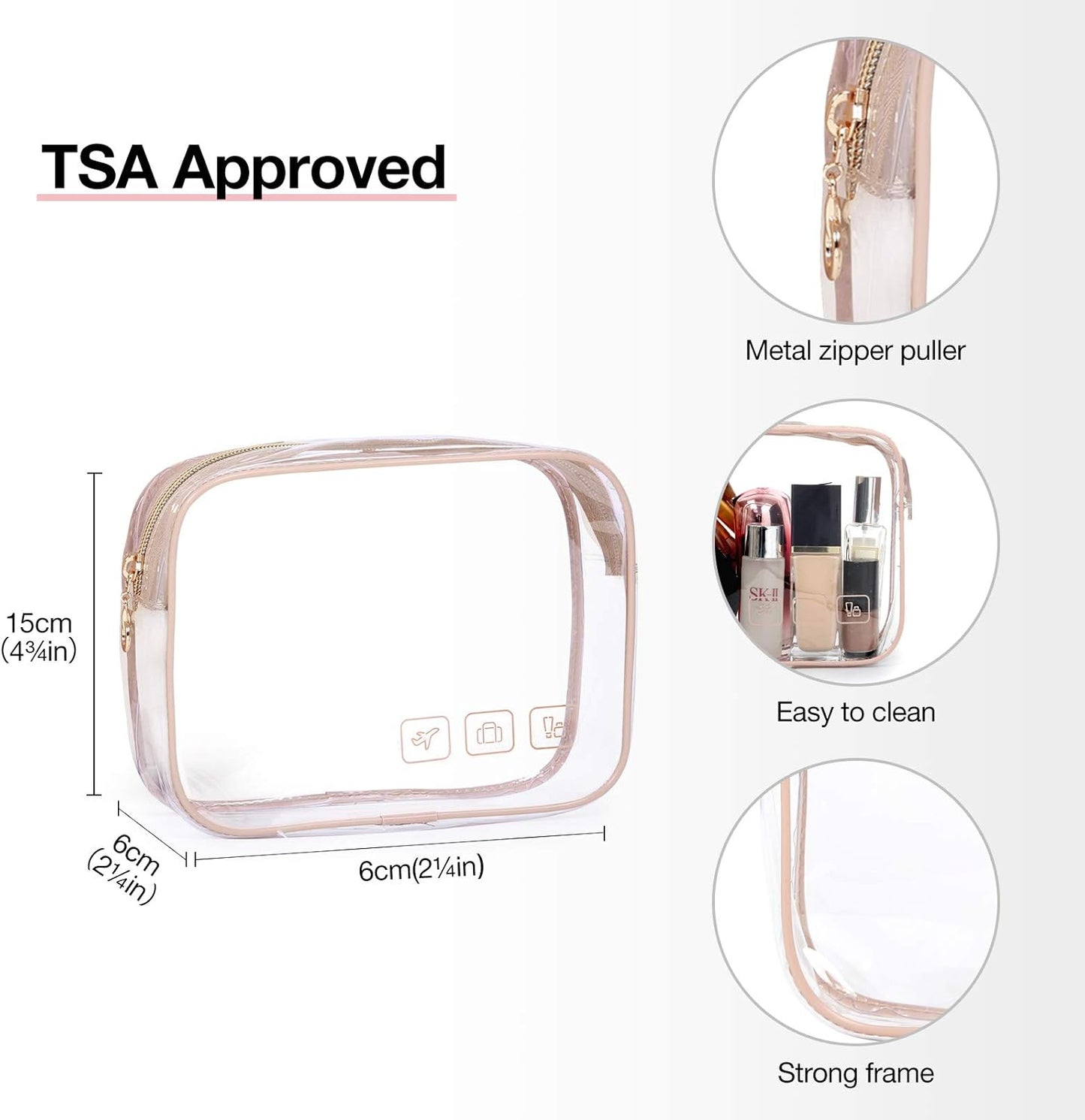 BAGSMART Toiletry Bag Hanging Travel Makeup Organizer with TSA Approved Transparent Cosmetic Bag Makeup Bag for Full Sized Toiletries, Medium-Pink